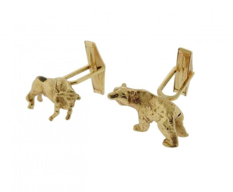 Gold Bull and Bear Stockbroker Cufflinks at 1stDibs