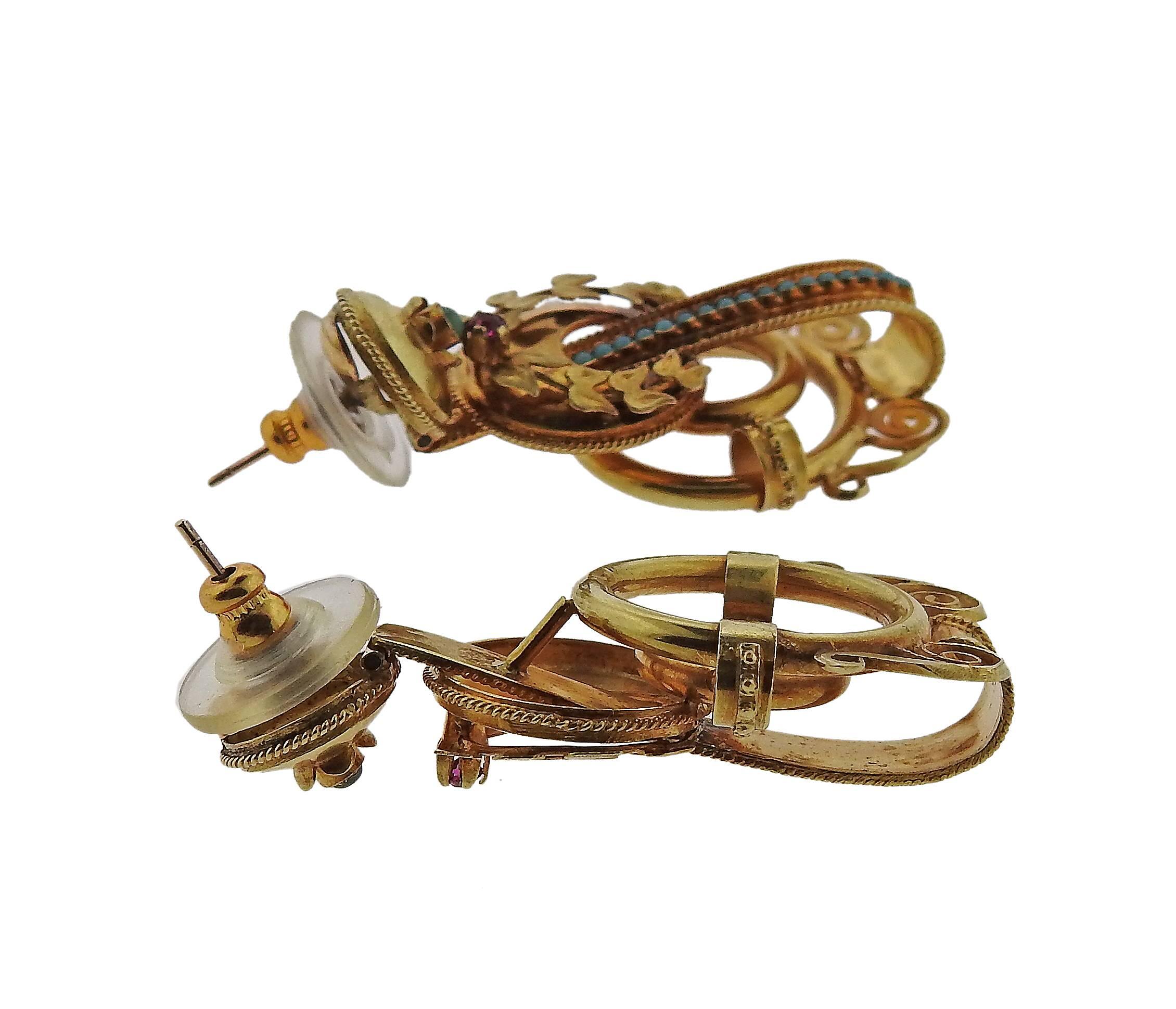 Women's Antique Victorian Gold Gemstone Earrings