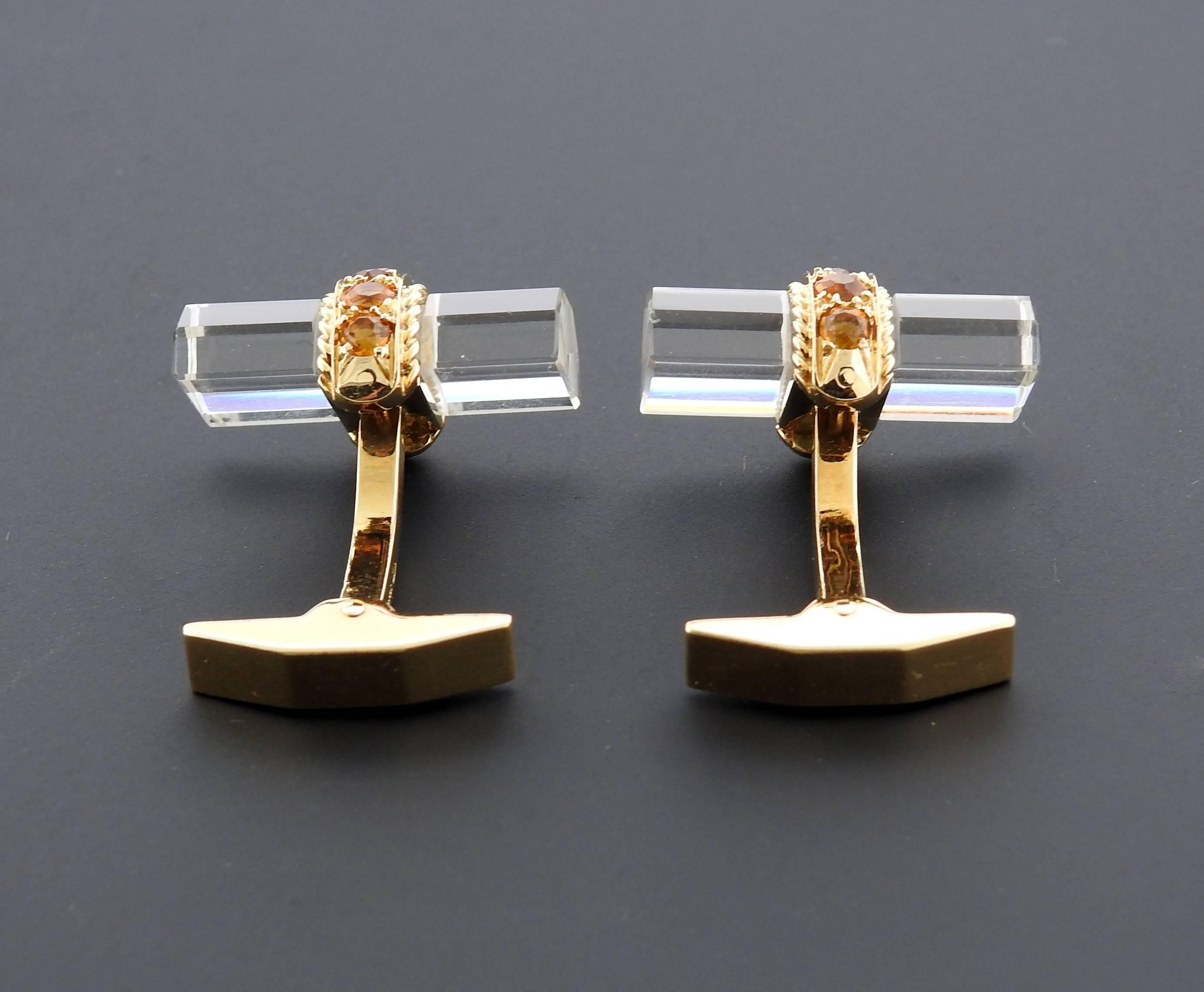 Tiffany & Co. France Crystal Citrine Gold Cufflinks In Excellent Condition In Lambertville, NJ