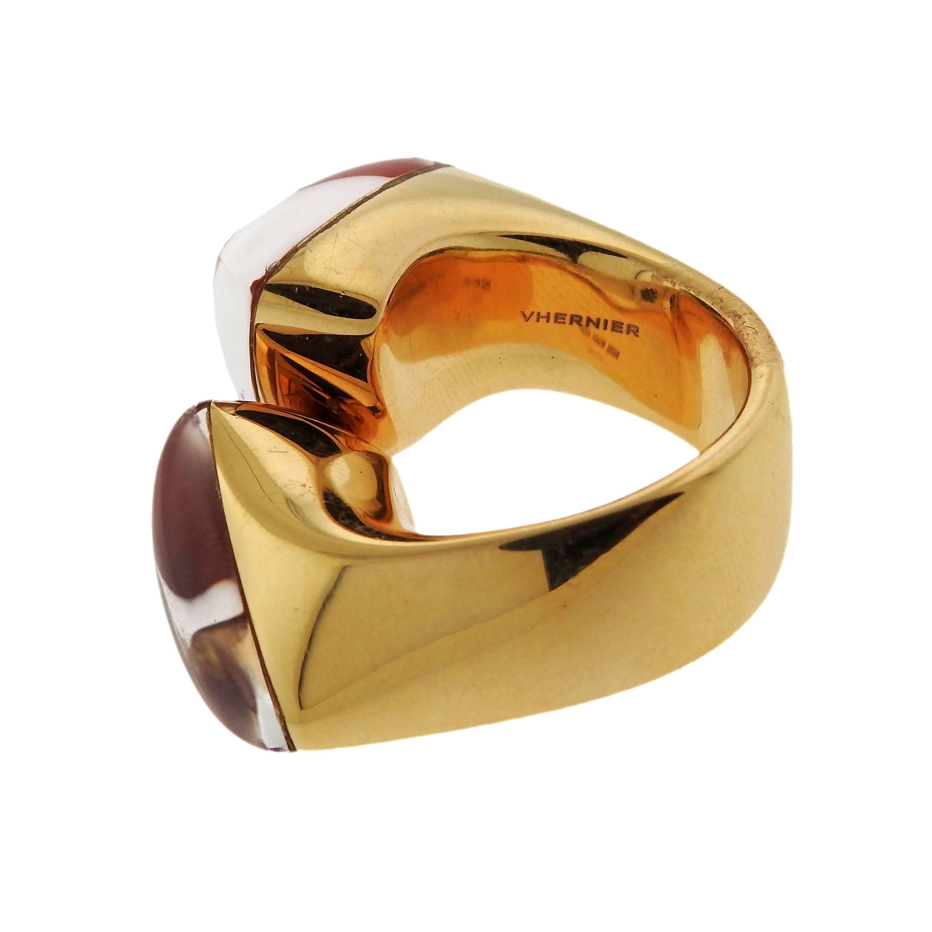 Women's Vhernier Freccia Carnelian Rock Crystal Gold Ring