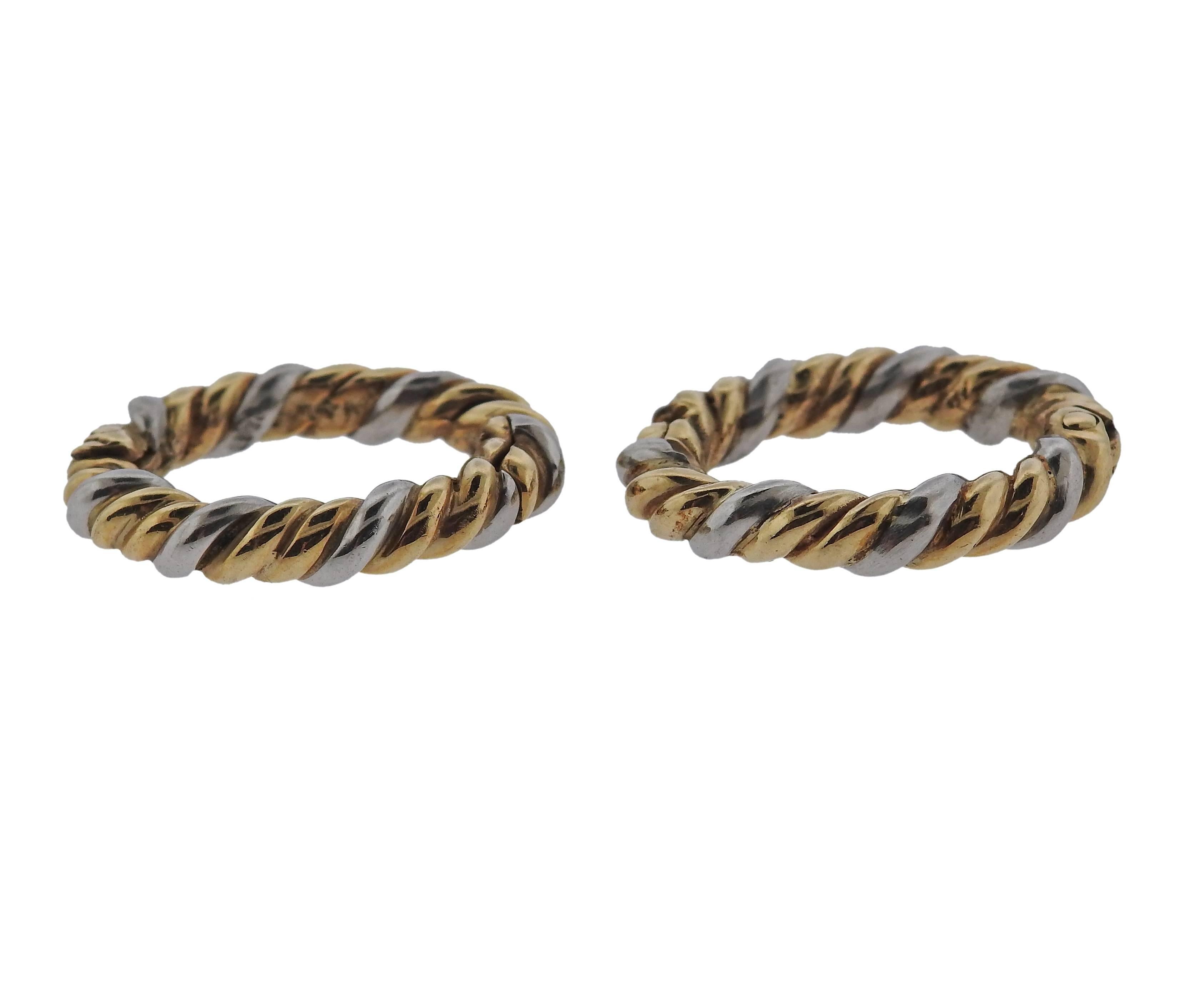 Retro Gold Platinum Rope Cufflinks In Excellent Condition In Lambertville, NJ