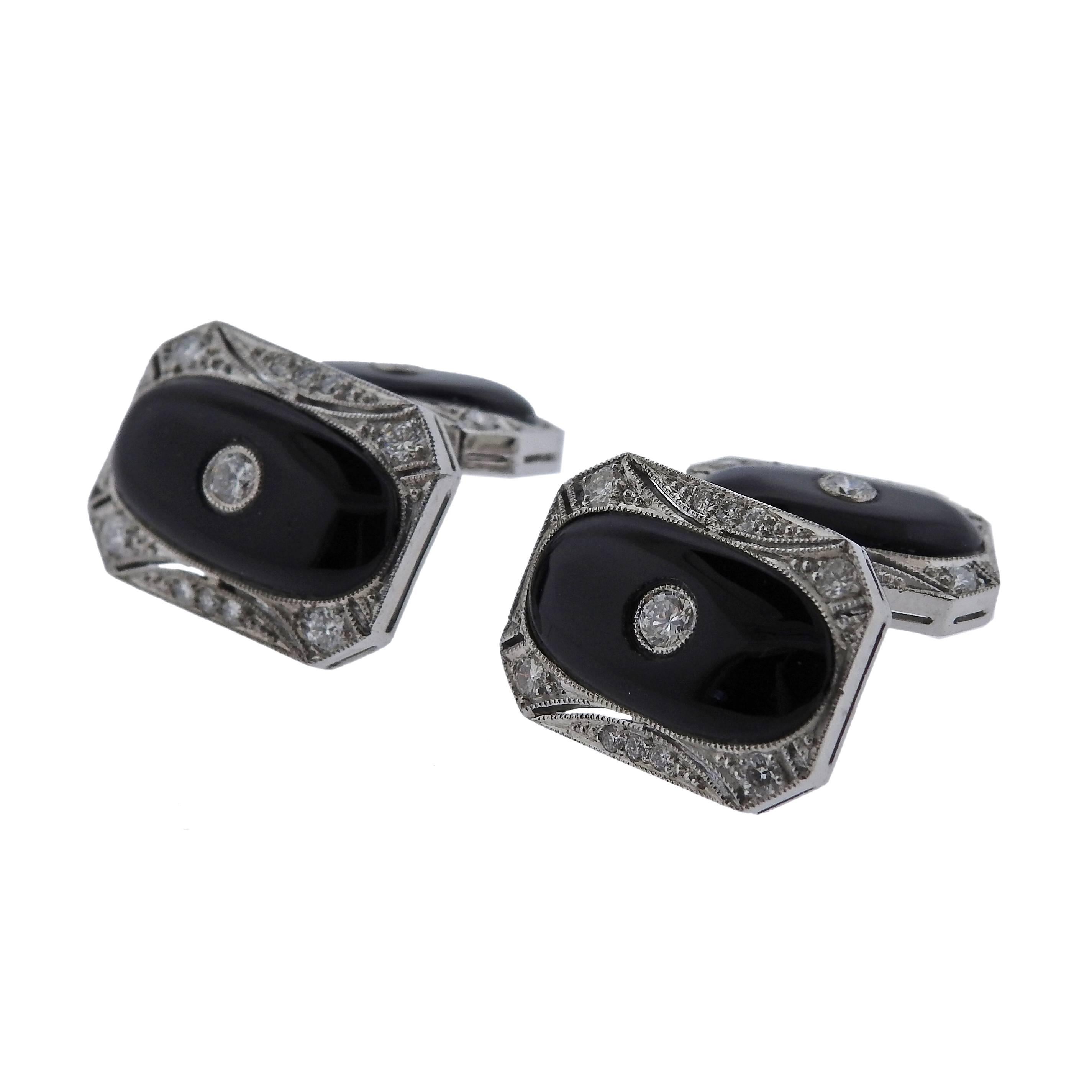 Art Deco Onyx Diamond Gold Cufflinks