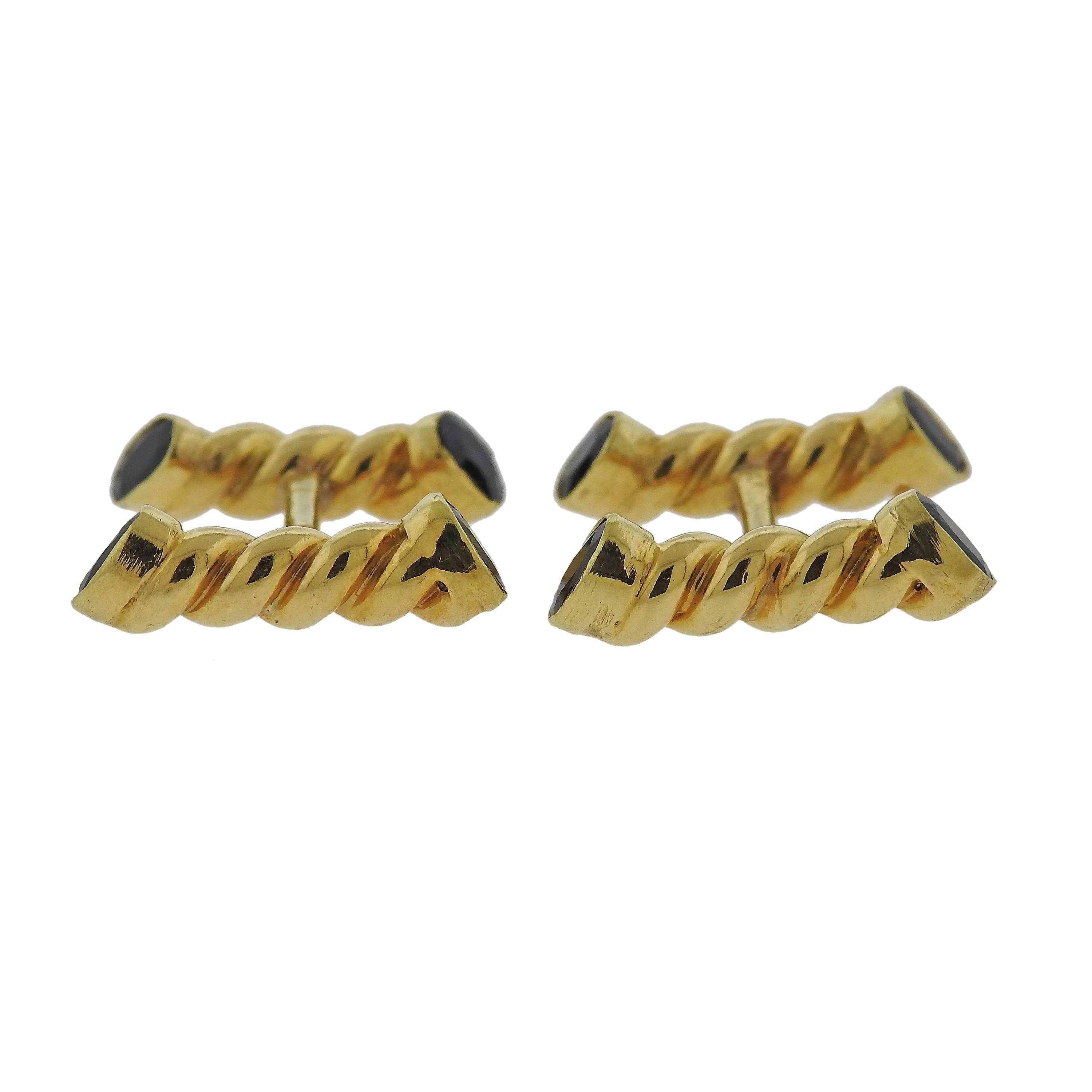 Men's Emis Sapphire Gold Twisted Cufflinks For Sale