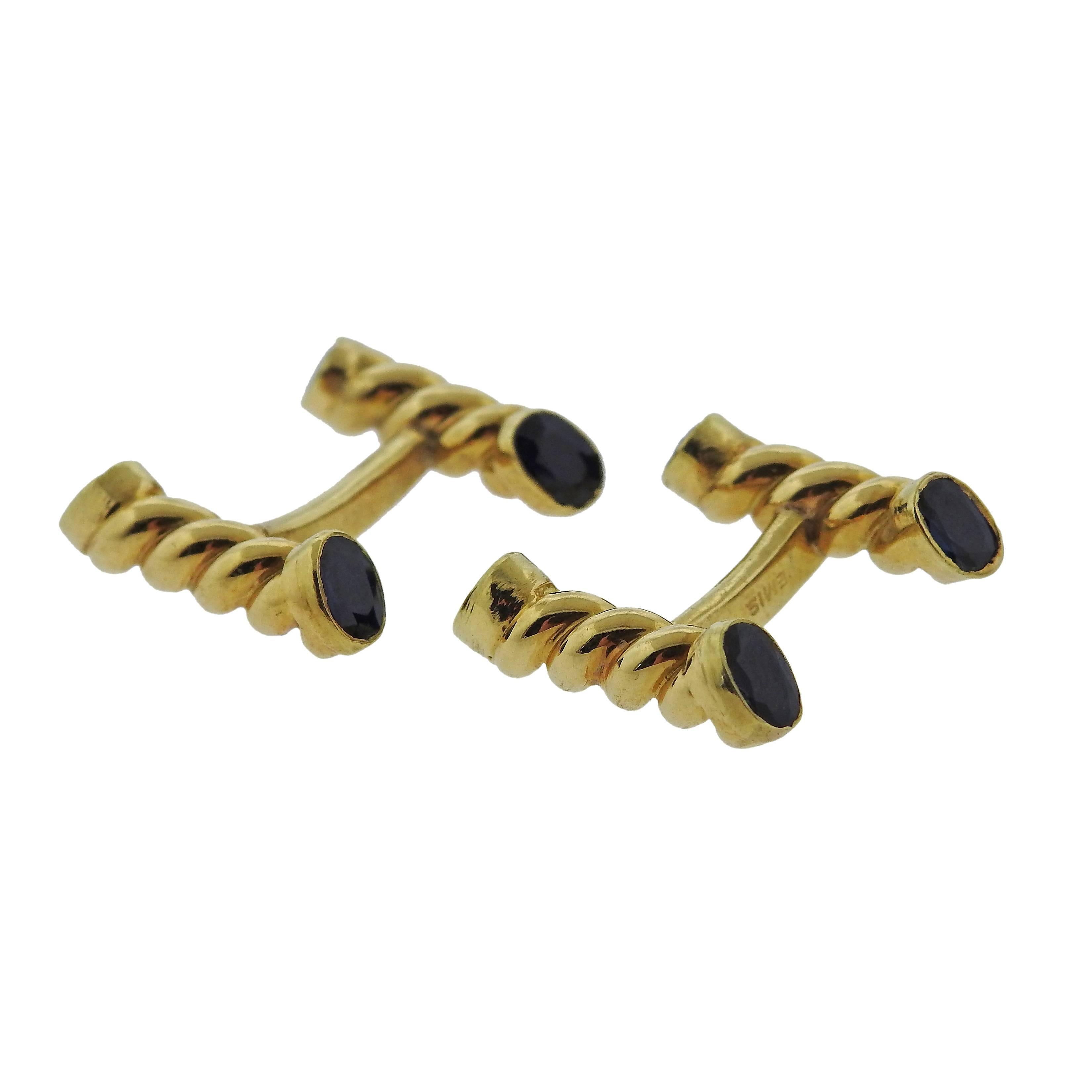 Emis Sapphire Gold Twisted Cufflinks For Sale