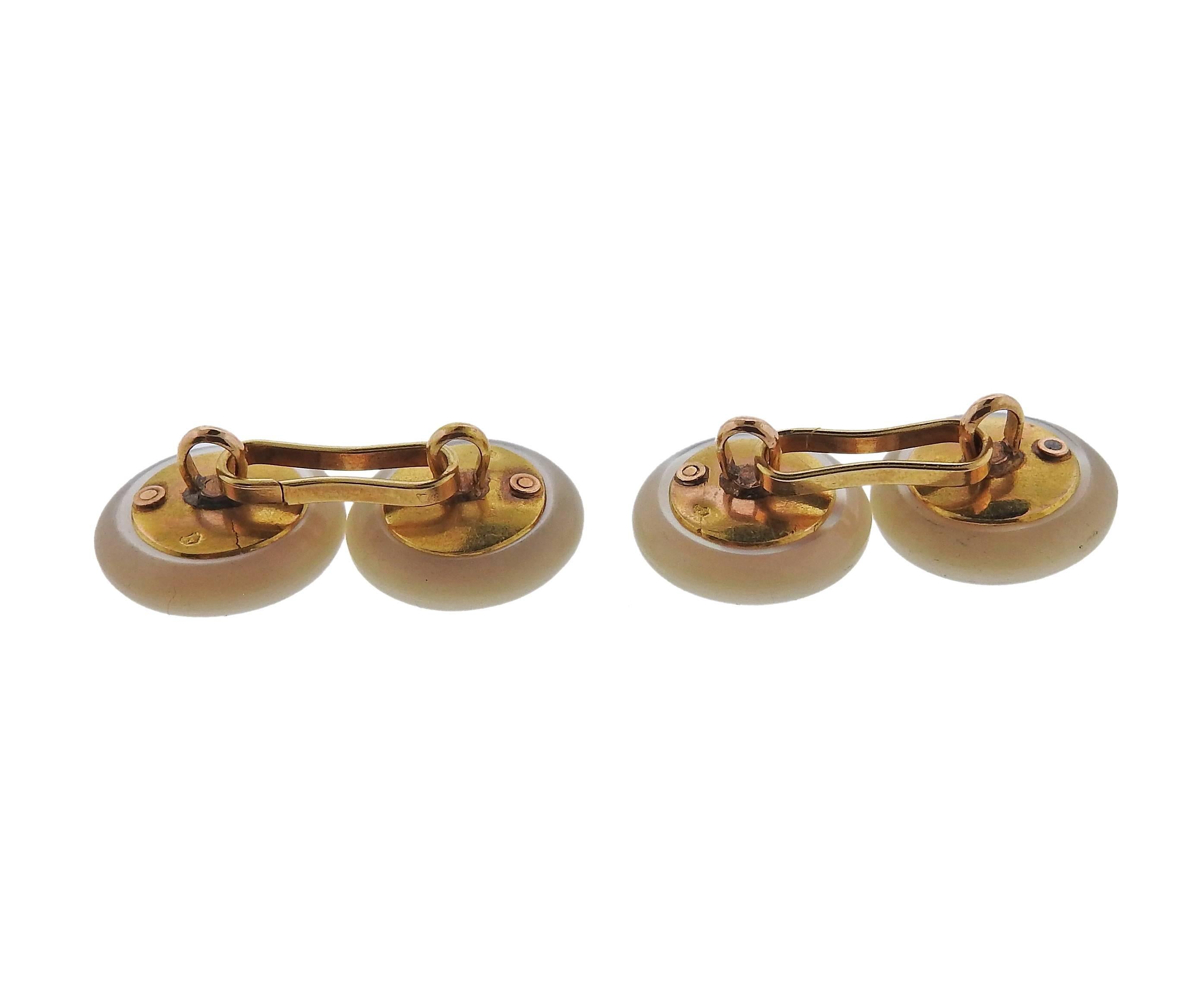 Men's Antique French Gold Mother-of-Pearl Ruby Button Cufflinks