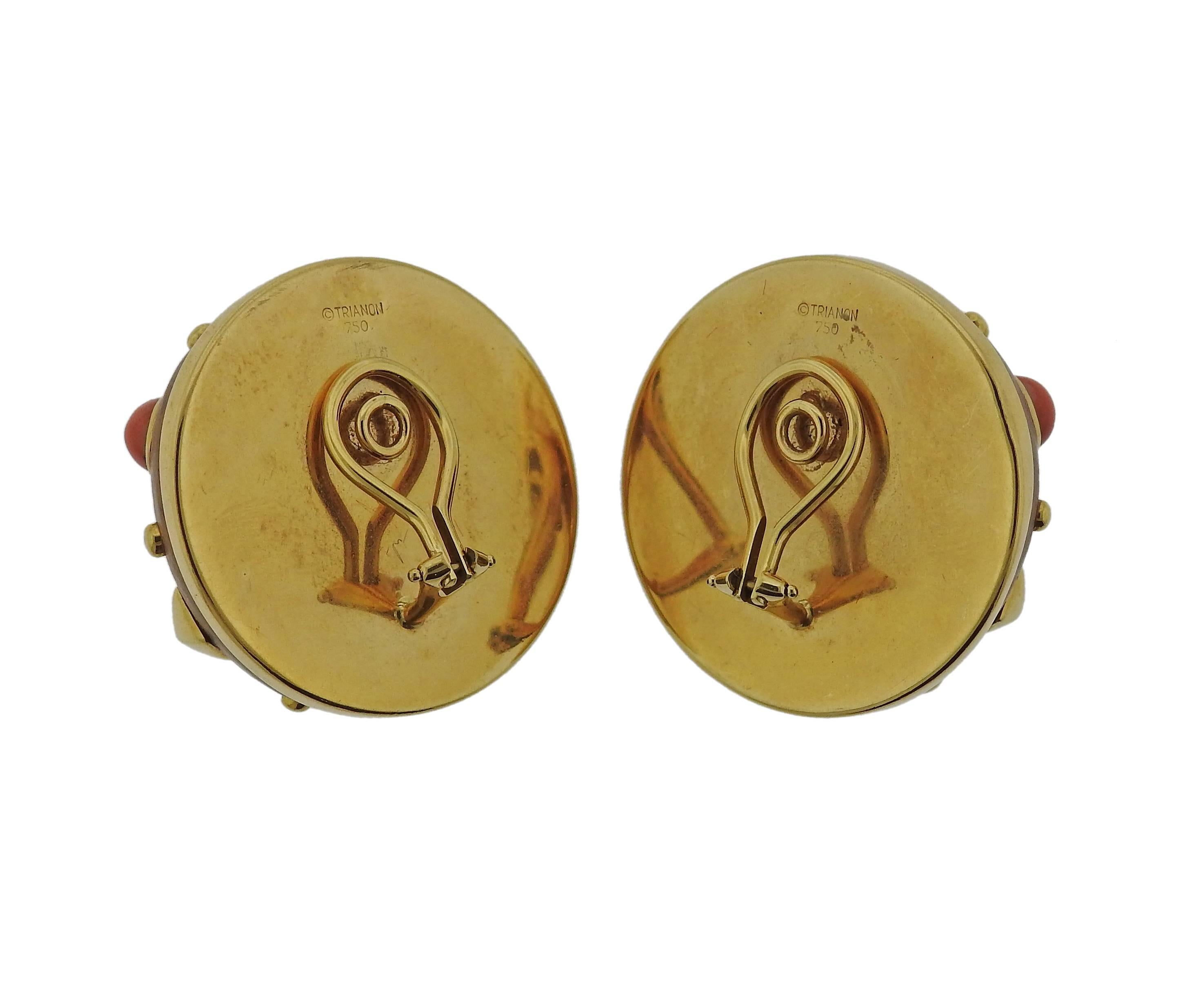 Women's Trianon Wood Coral Pearl Gold Earrings