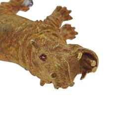George Lederman Ruby Diamond Gold Hippo Brooch Pin