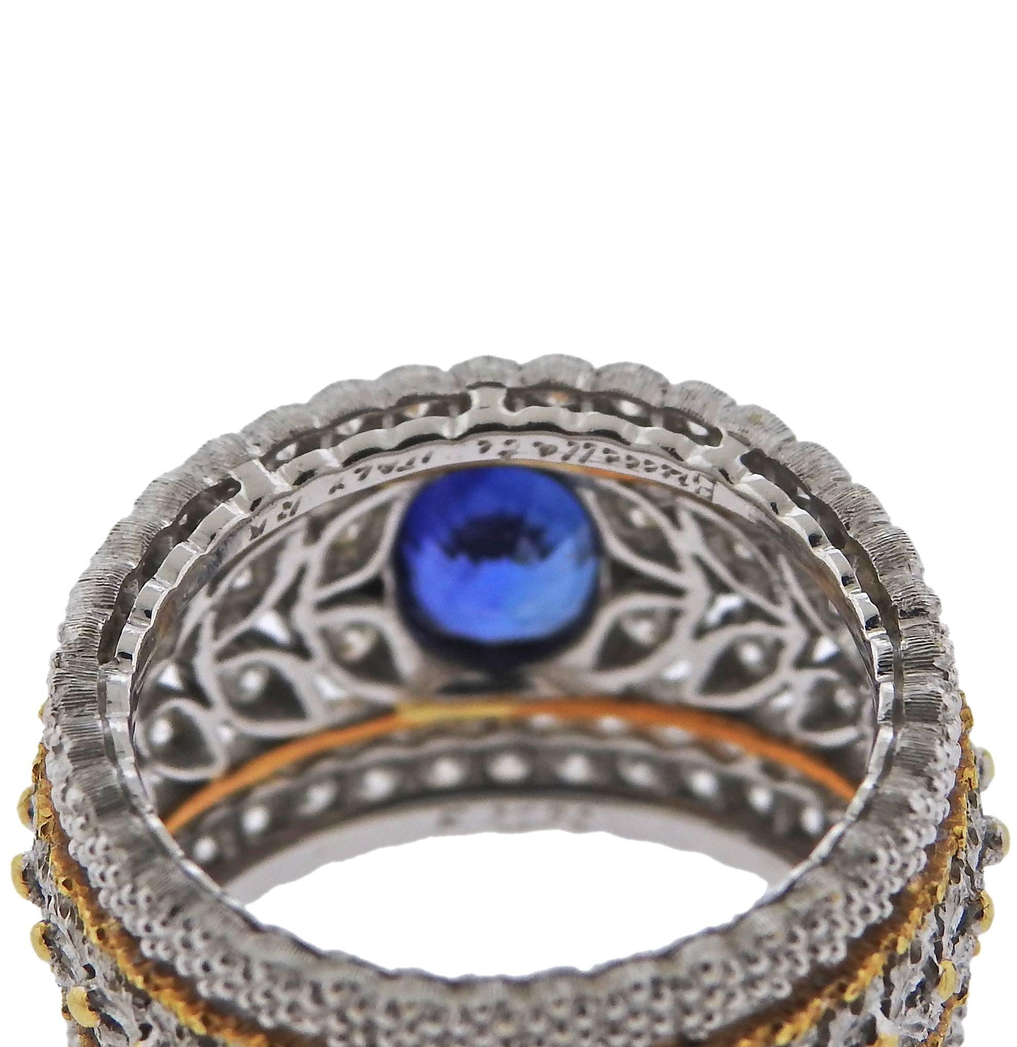 Buccellati Sapphire Diamond Gold Ring In Excellent Condition In Lambertville, NJ