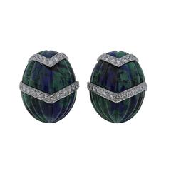 David Webb Gold Platinum Diamond Azurmalachite Earrings