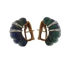David Webb Azurmalachite Diamond Gold Platinum Earrings