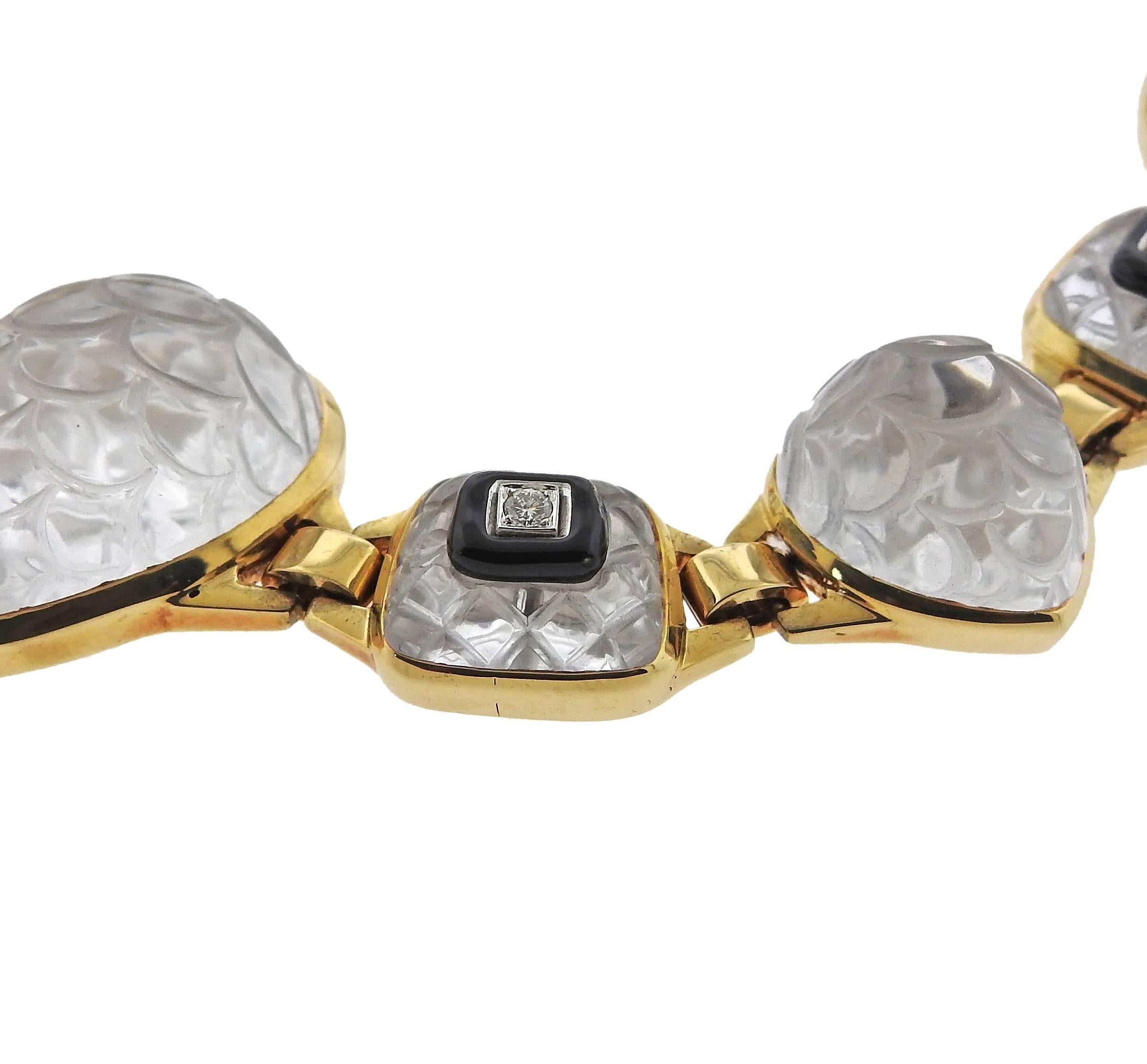 David Webb Impressive Rock Crystal Onyx Diamond Gold Platinum Necklace 1