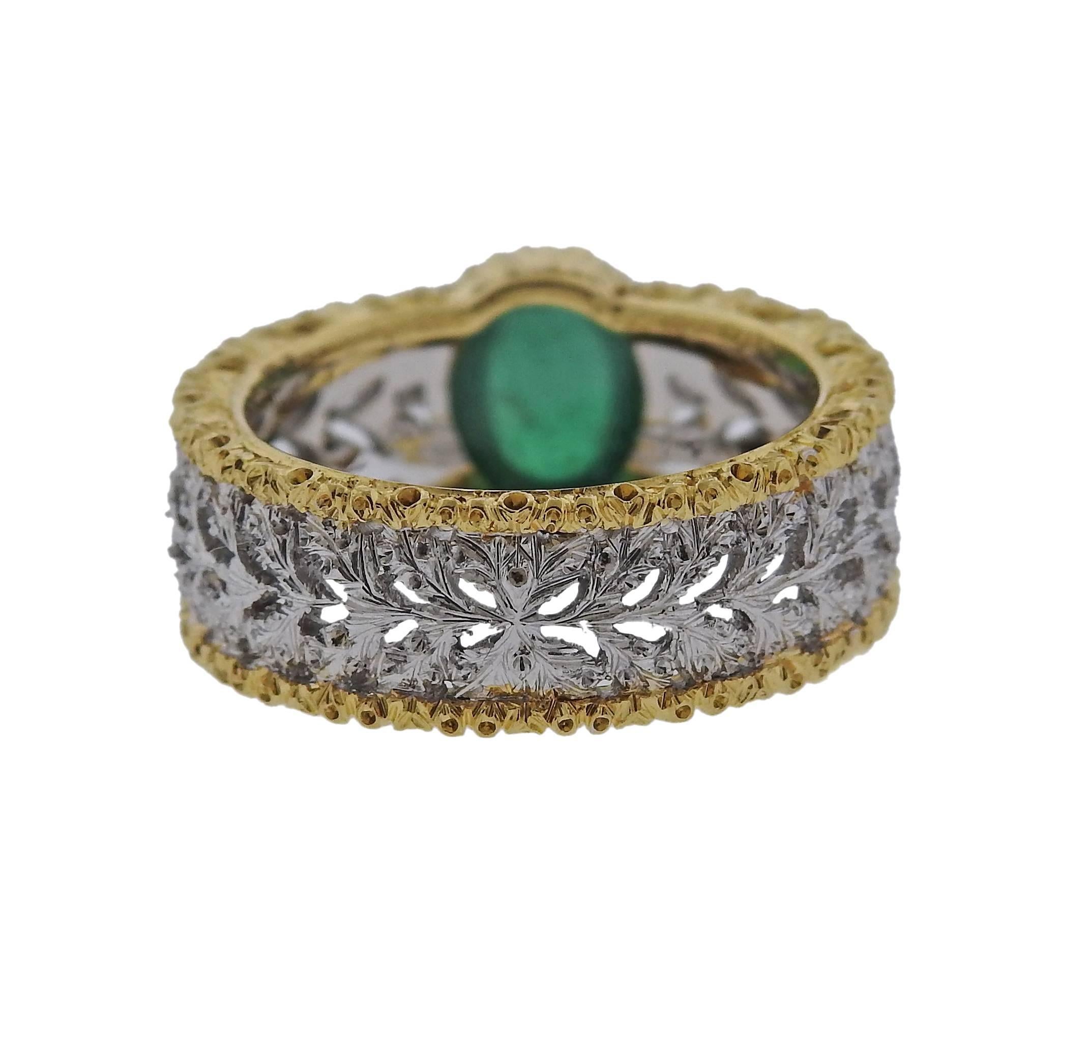 Buccellati Emerald Cabochon Gold Band Ring In New Condition In Lambertville, NJ