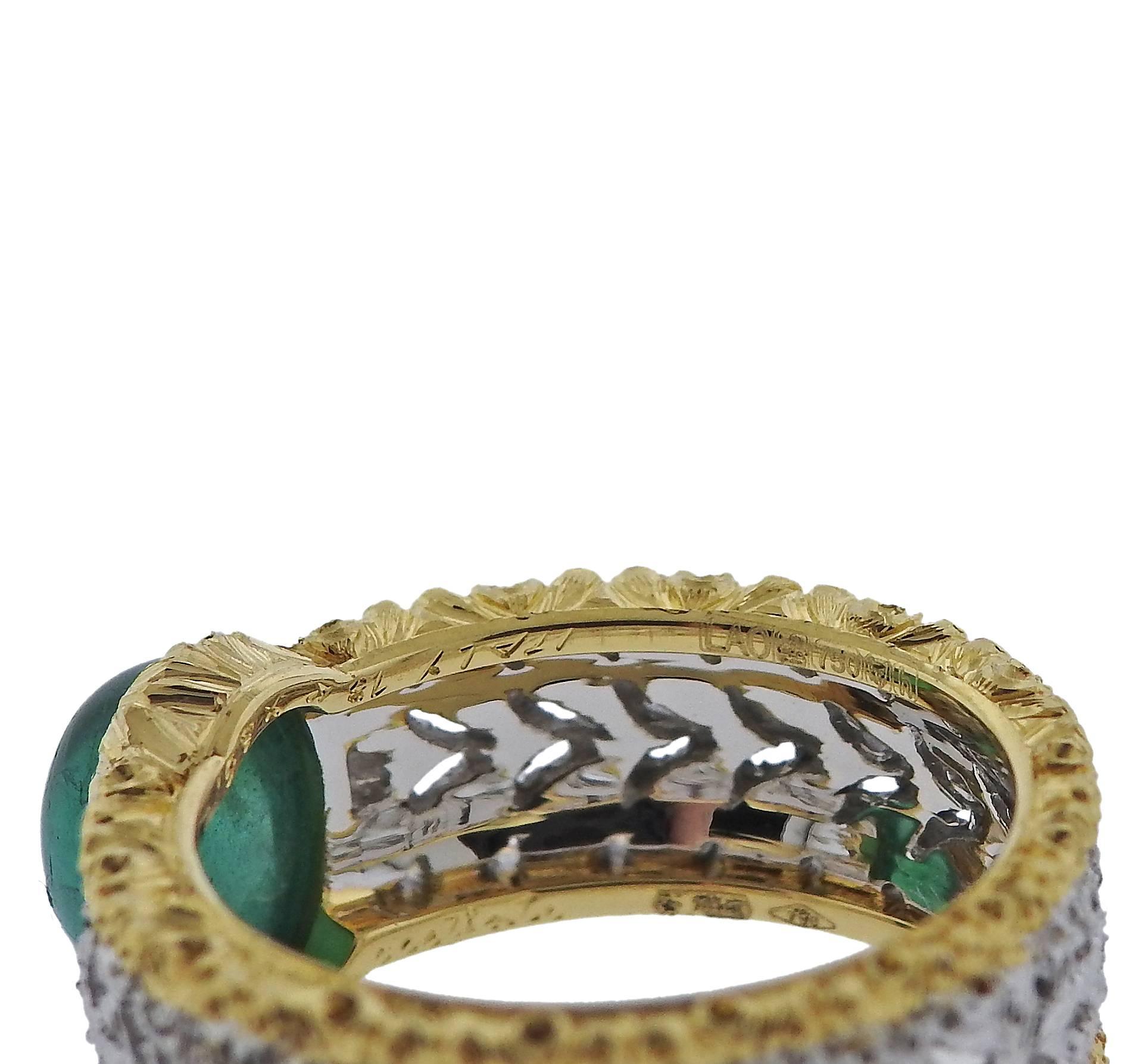 Women's or Men's Buccellati Emerald Cabochon Gold Band Ring