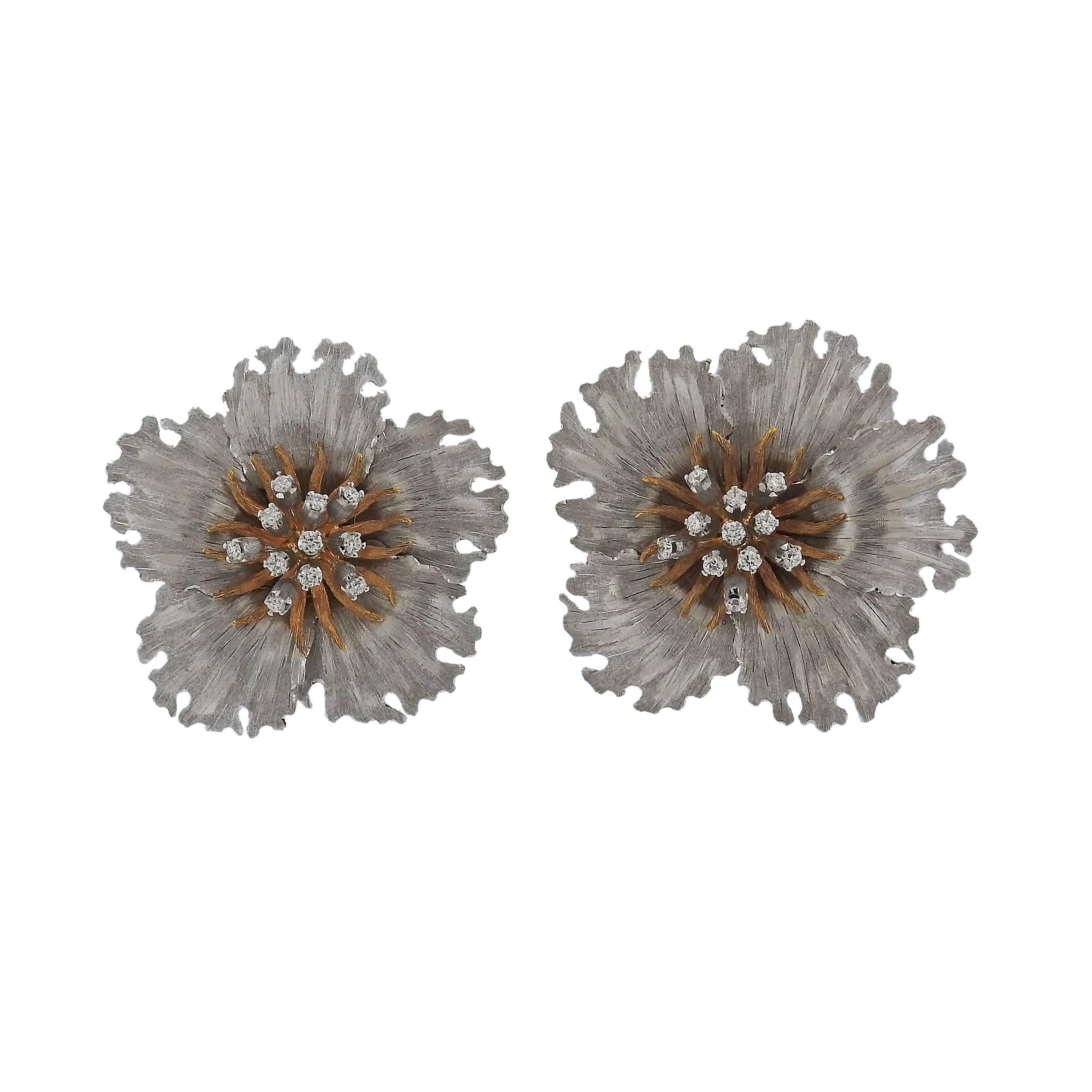 Buccellati Diamond Gold Flower Earrings For Sale
