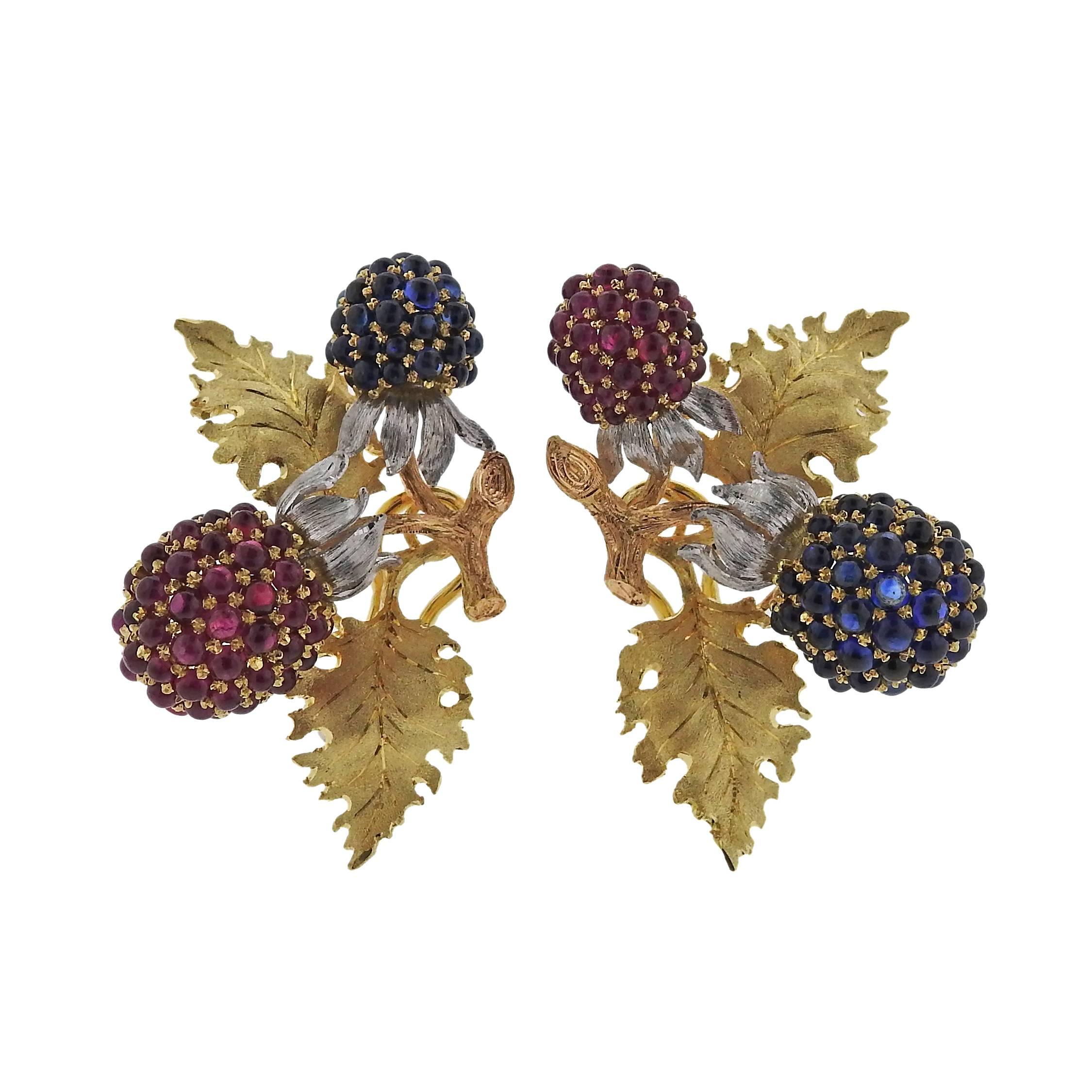 Buccellati Sapphire Ruby Gold Berry Earrings For Sale