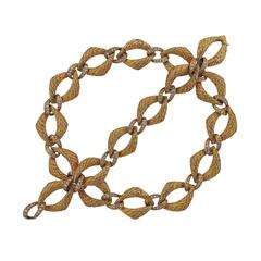 1970s Diamond Gold Link Bracelet Necklace Set