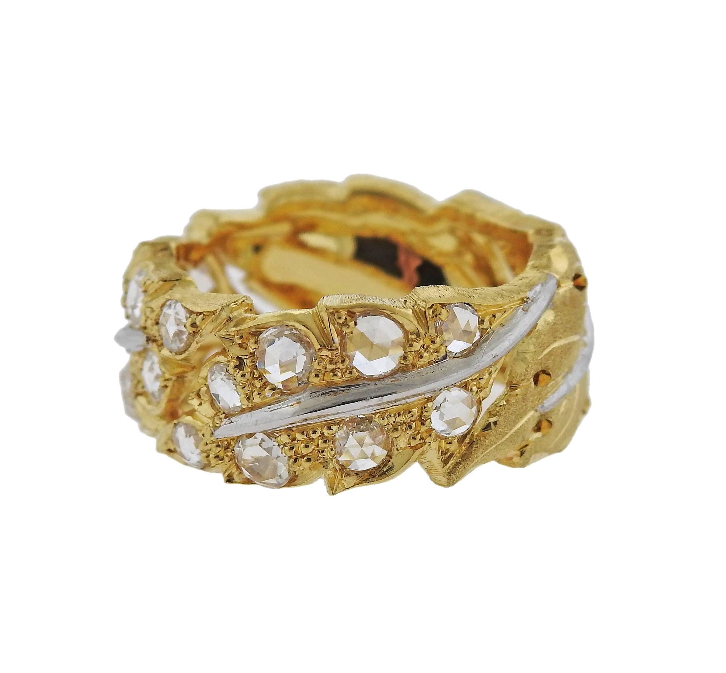 Buccellati Gold Rose Cut Diamond Leaf Band Ring In New Condition In Lambertville, NJ
