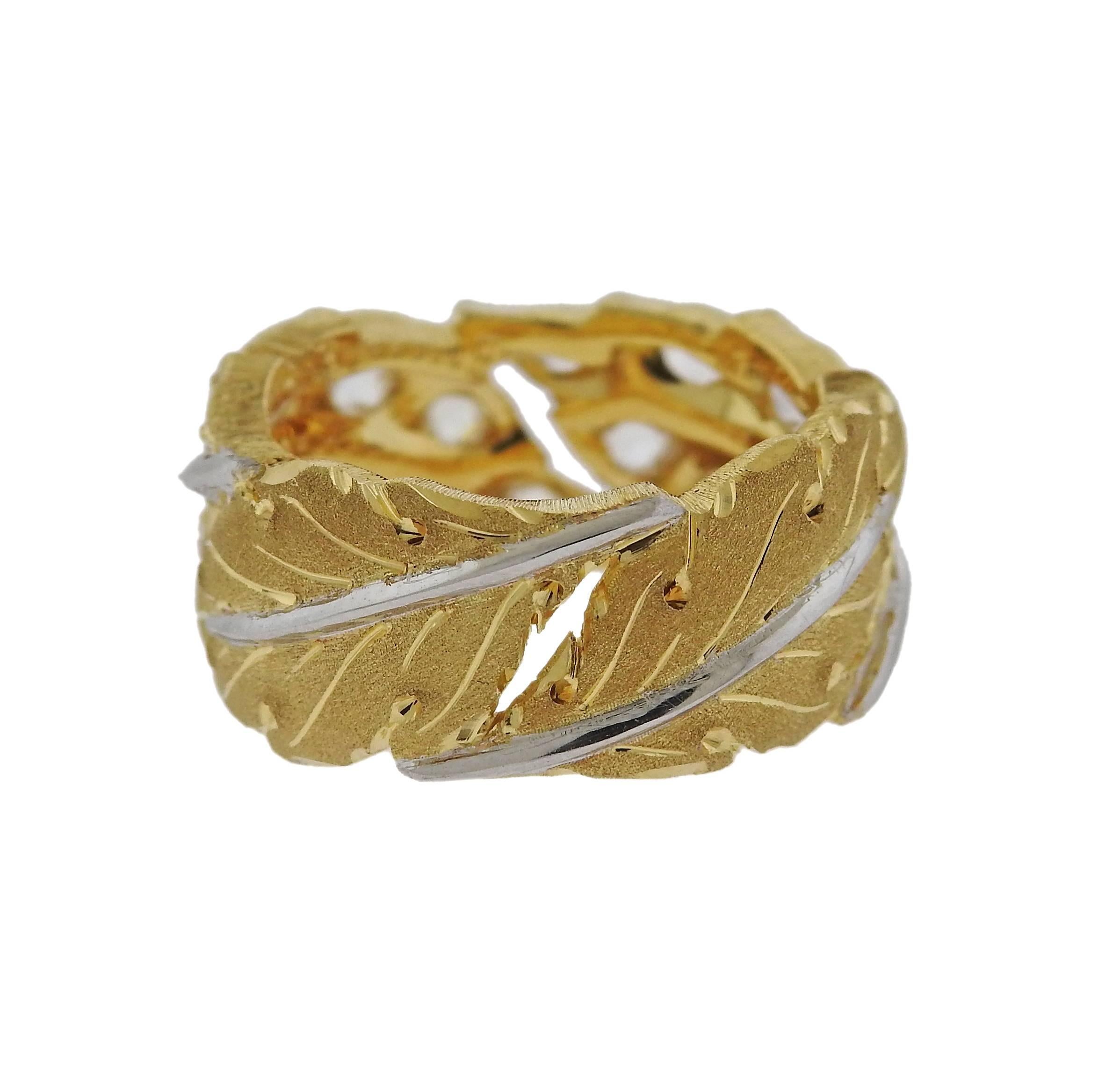 Women's Buccellati Gold Rose Cut Diamond Leaf Band Ring