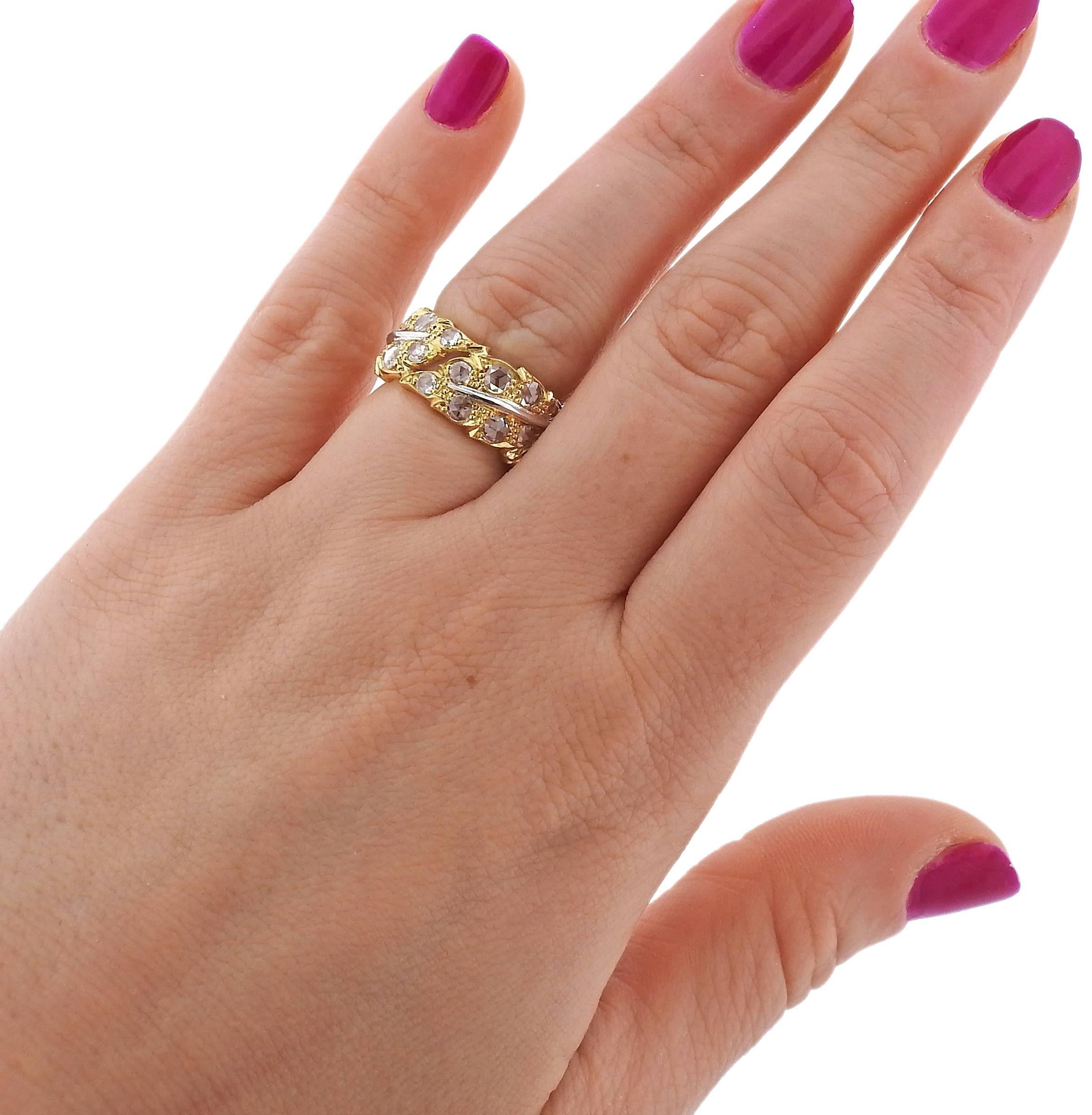 Buccellati Gold Rose Cut Diamond Leaf Band Ring 1