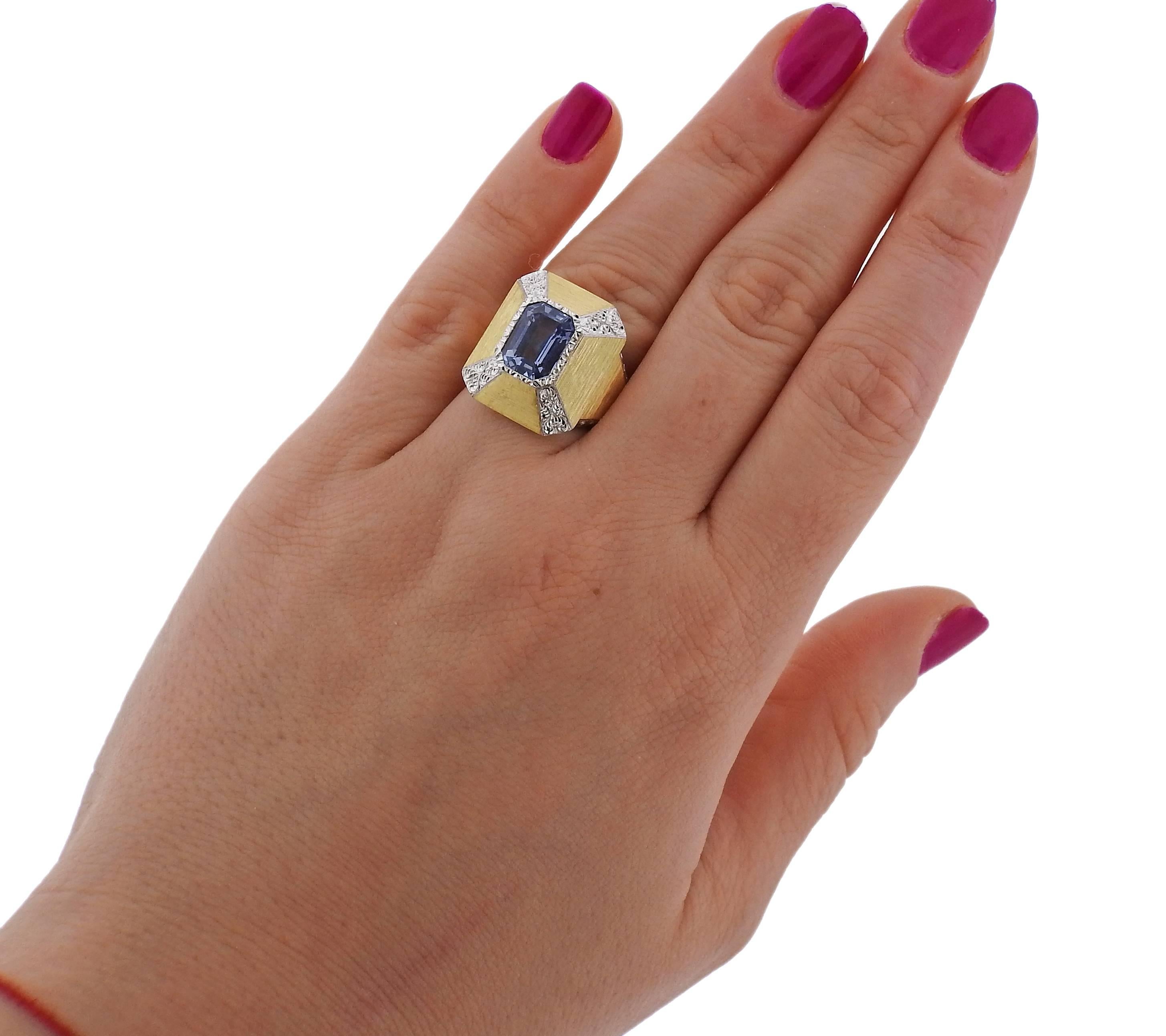 Buccellati  3.70 Carat Sapphire Gold Ring For Sale 2