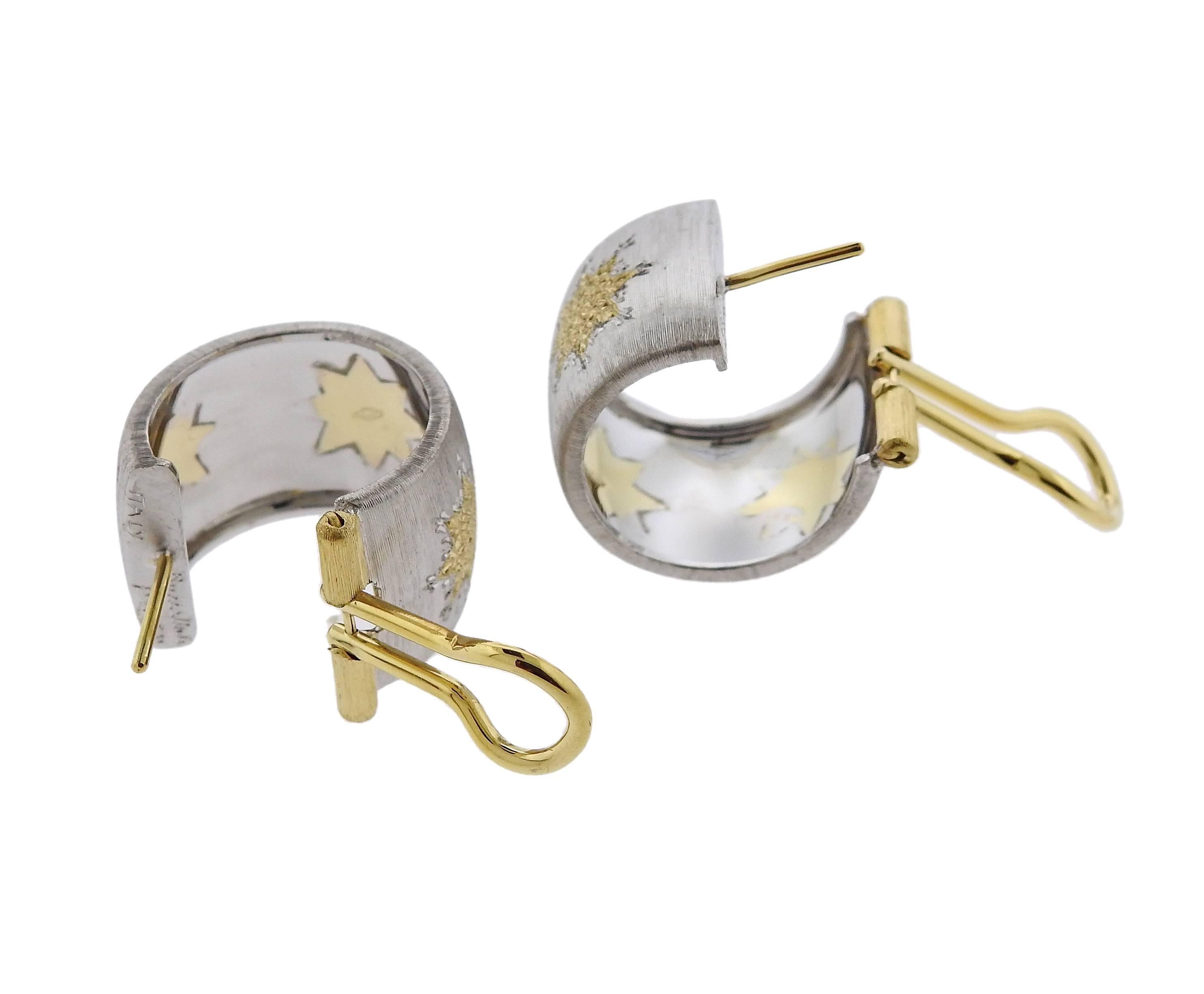 Women's Buccellati Geminato Gold Silver Wide Hoop Earrings For Sale