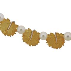 Buccellati Gold Pearl Leaf Necklace