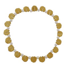 Buccellati Gold Pearl Leaf Necklace