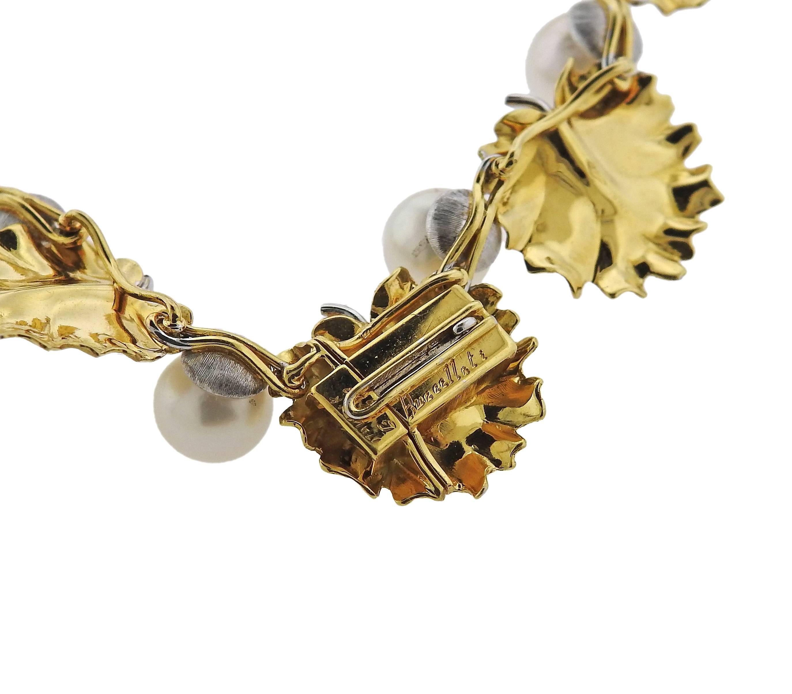Buccellati Gold Pearl Leaf Necklace In New Condition In Lambertville, NJ