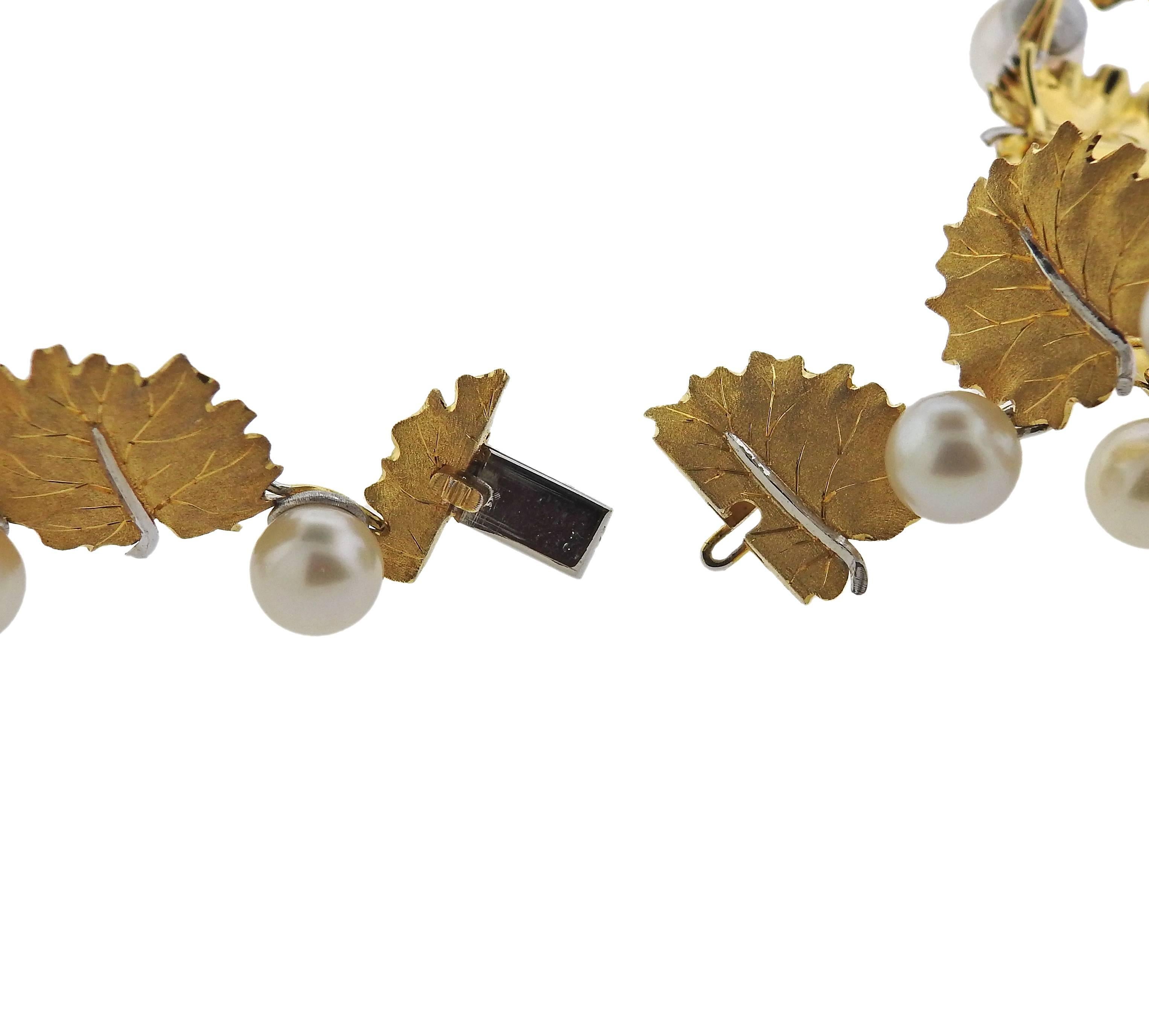 Buccellati Gold Pearl Leaf Necklace 1