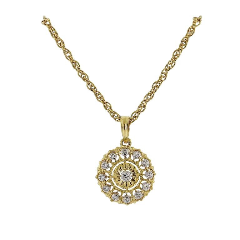Buccellati Gold Diamond Circle Pendant Necklace at 1stDibs gold