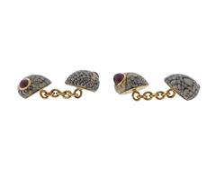 Trianon Gold Shell Ruby Cufflinks