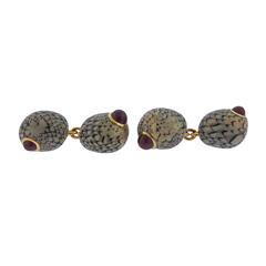 Trianon Gold Shell Ruby Cufflinks