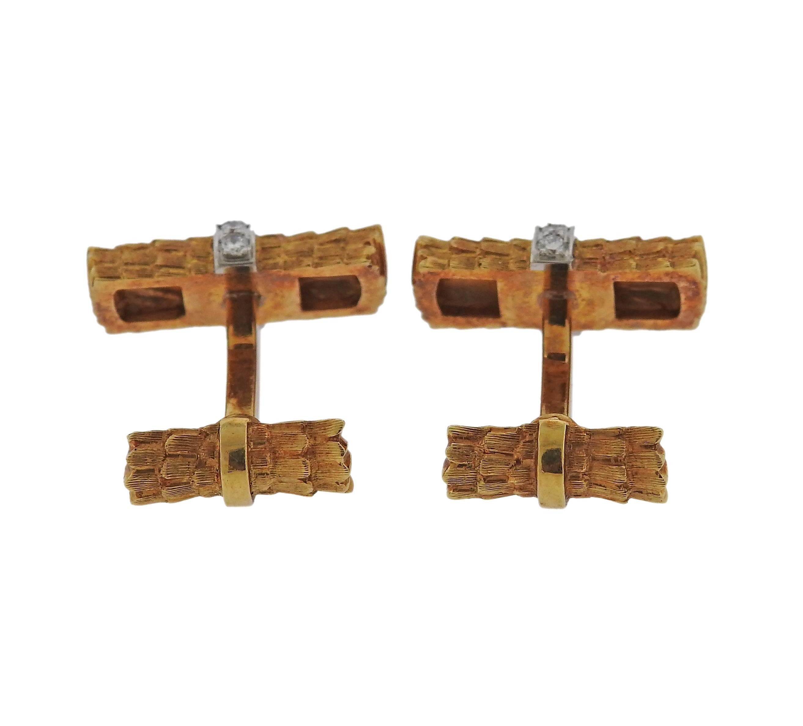 Tiffany & Co. Diamond Gold Cufflinks In Excellent Condition For Sale In Lambertville, NJ