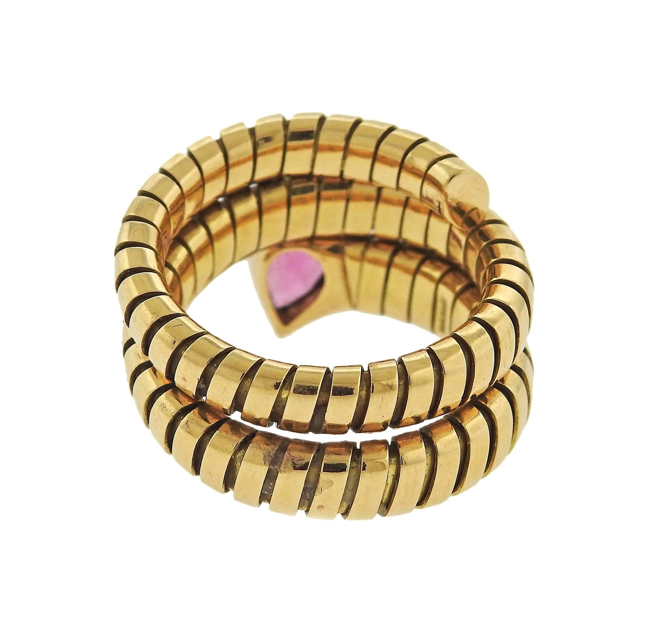 Bulgari Tubogas Pink Tourmaline Gold Wrap Ring In Excellent Condition In Lambertville, NJ