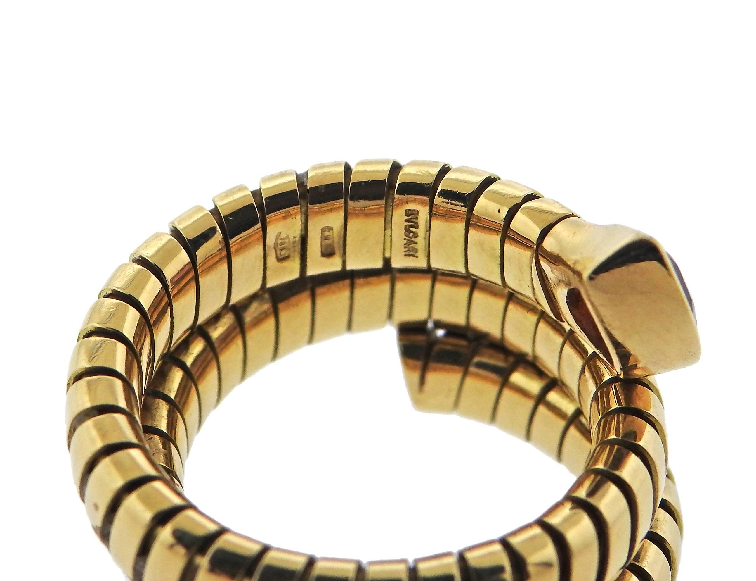 Women's Bulgari Tubogas Pink Tourmaline Gold Wrap Ring