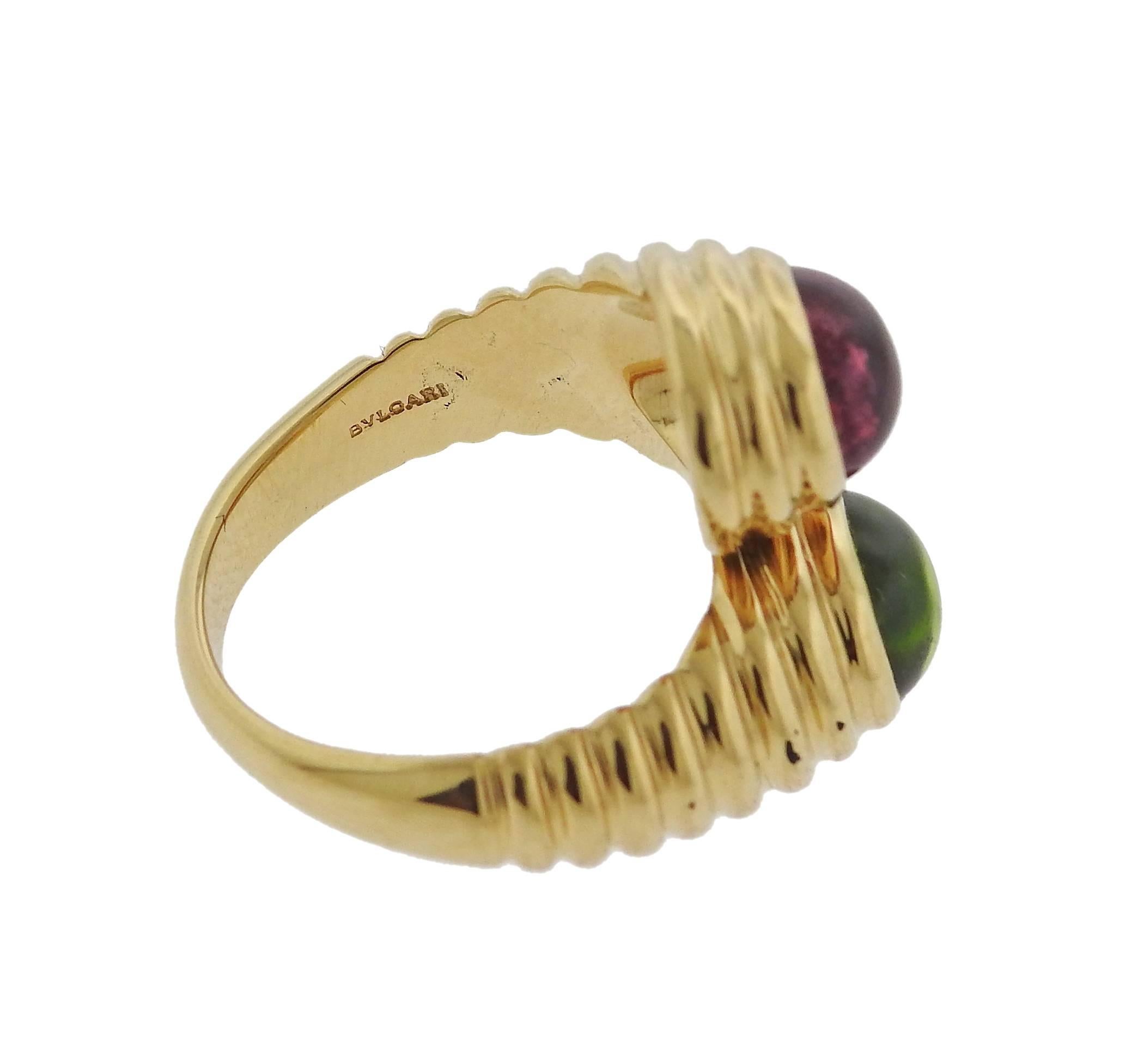 Bulgari Tourmaline Peridot Gold Bypass Ring In Excellent Condition In Lambertville, NJ