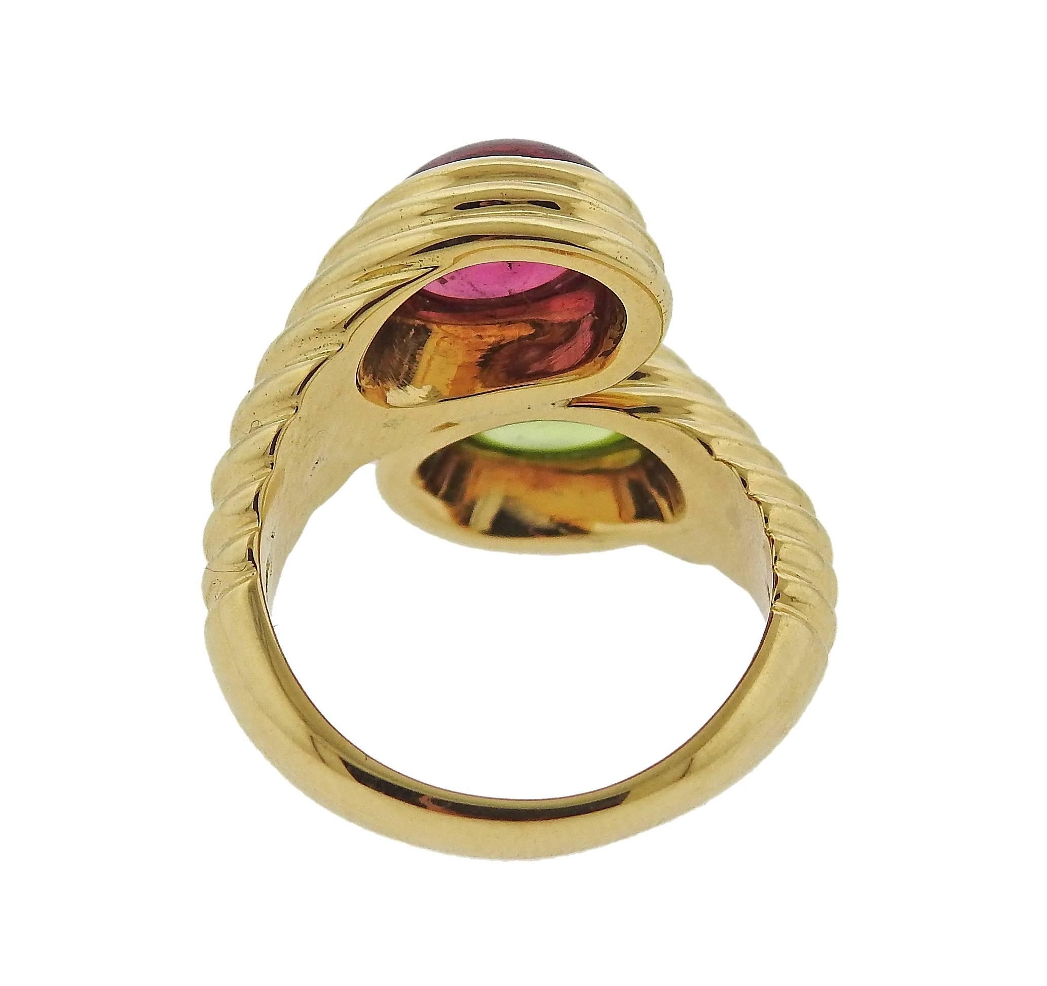 Women's or Men's Bulgari Tourmaline Peridot Gold Bypass Ring