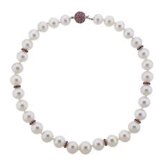 South Sea Pearl Orange Gold Sapphire Necklace