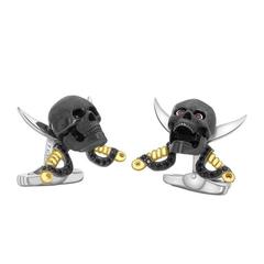 Deakin & Francis Sterling Pirate Crossed Daggers Ruby Spinel Skull Cufflinks