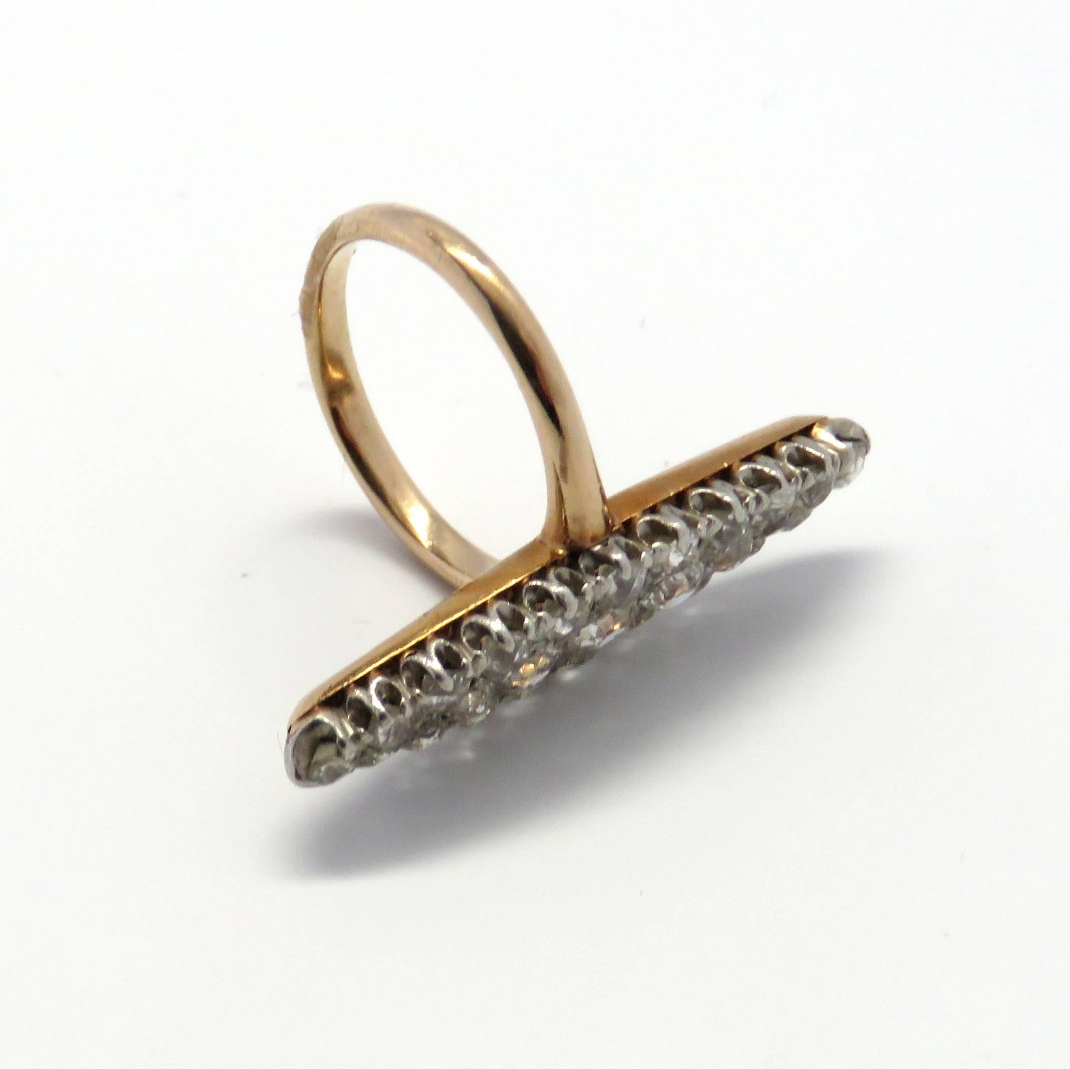 Antique Victorian Lozenge Gold Carat Diamond Ring In Excellent Condition In Lambertville, NJ