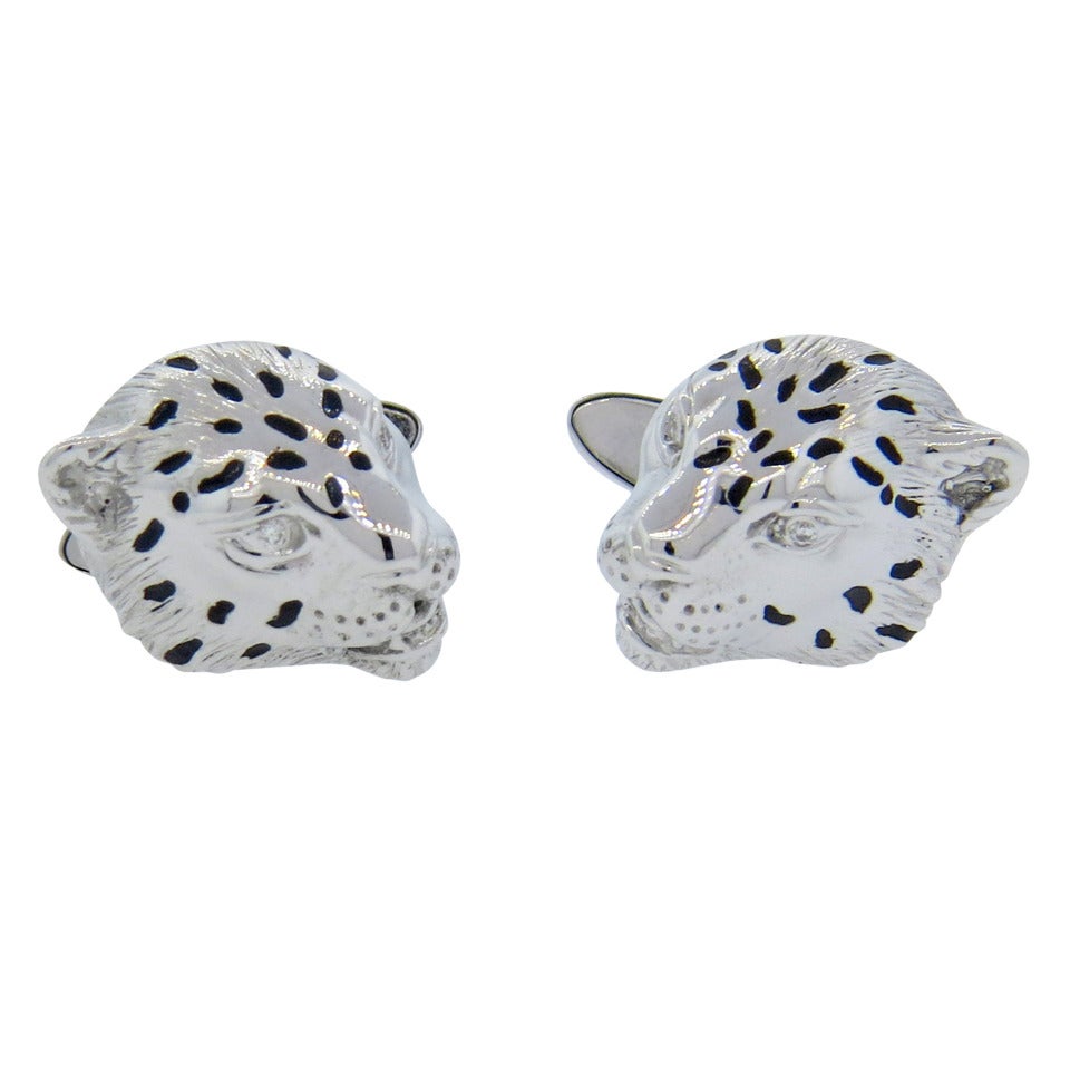 Carrera Y Carrera Bestiario Leopard Diamond Gold Cufflinks