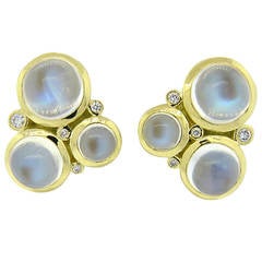 Temple St. Clair Trio Moonstone Diamond Gold Earrings