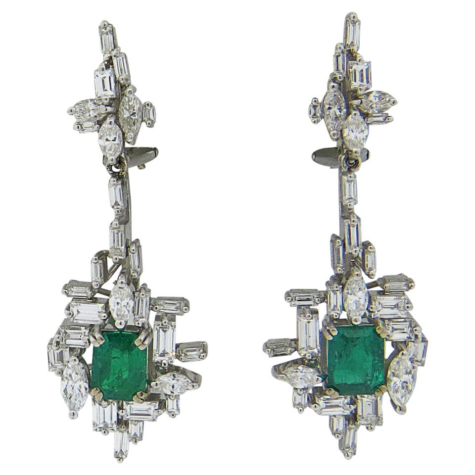 1970s H. Stern Emerald Diamond Gold Drop Earrings at 1stDibs