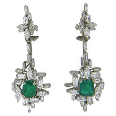 1970s H. Stern Emerald Diamond Gold Drop Earrings