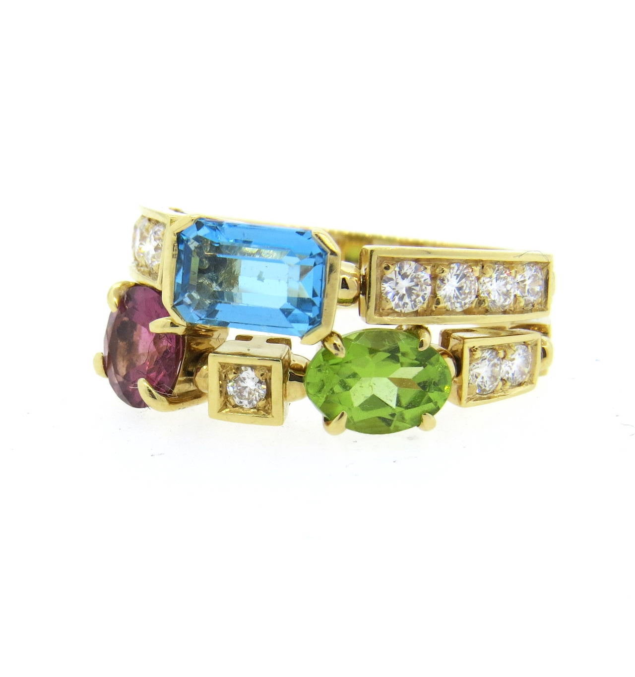 Bulgari Allegra Multicolor Gemstone Diamond Gold Ring In Excellent Condition In Lambertville, NJ