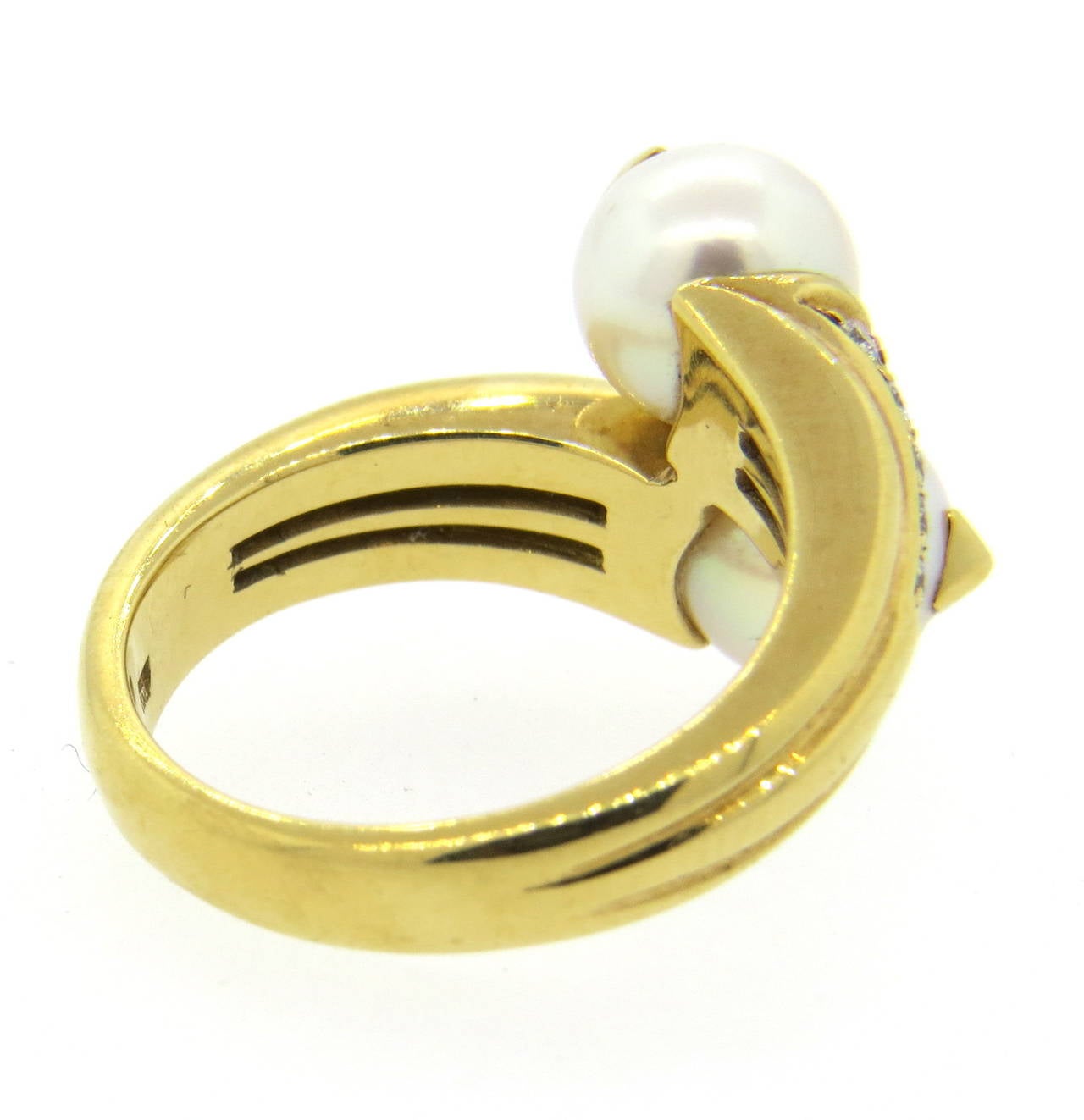 Bulgari Pearl Diamond Gold Bypass Ring