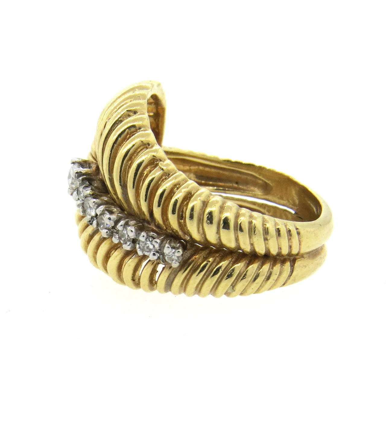 1950s Diamond Gold Leaf Design Ring