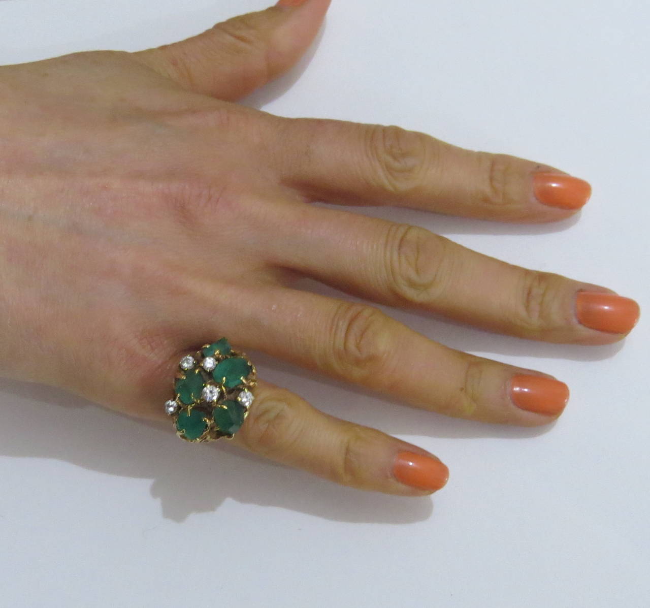 Arthur King Free Form Emerald Diamond Gold Ring In Excellent Condition In Lambertville, NJ