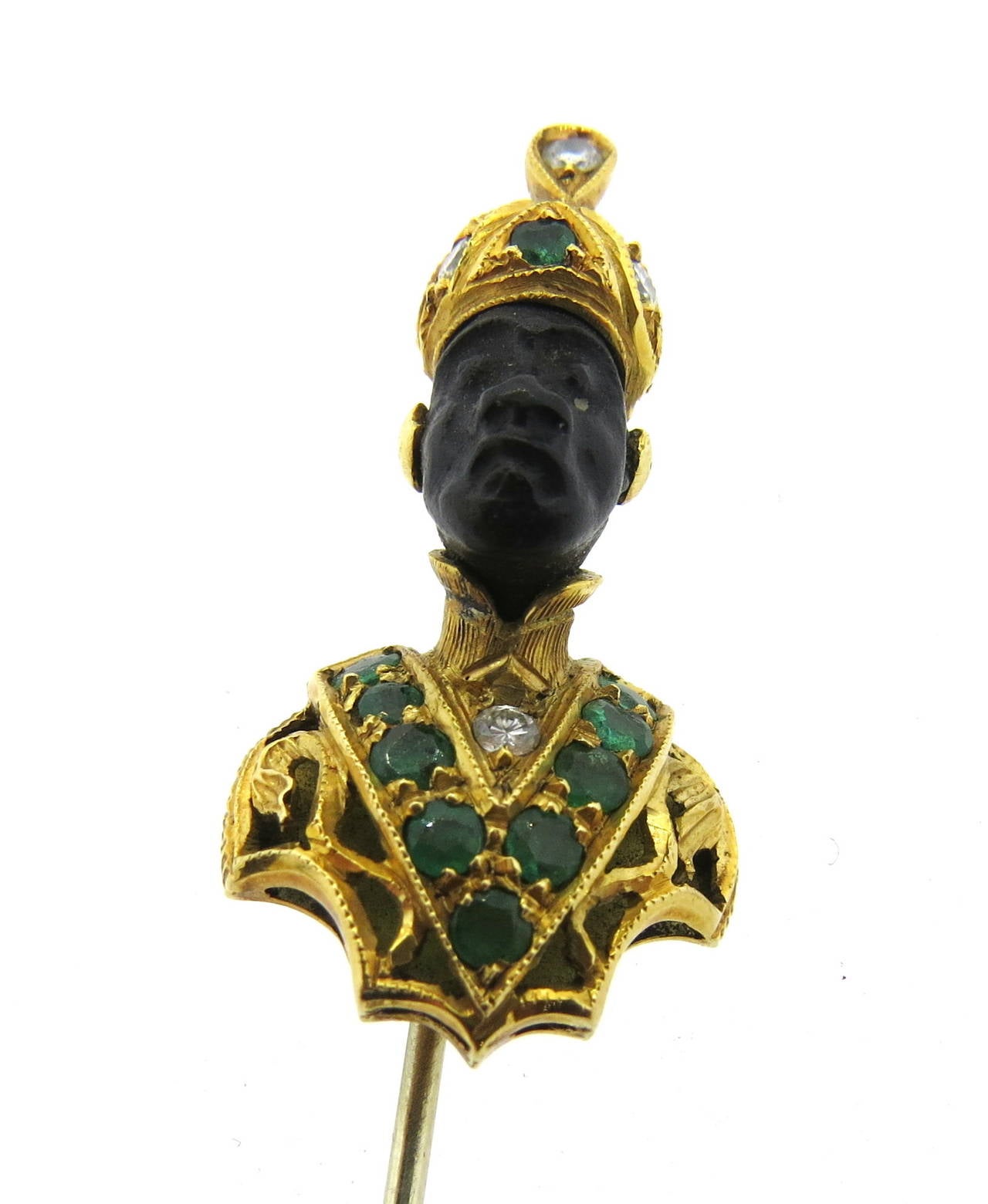 Nardi Blackamoor Emerald Diamond Gold Stick Pin at 1stdibs