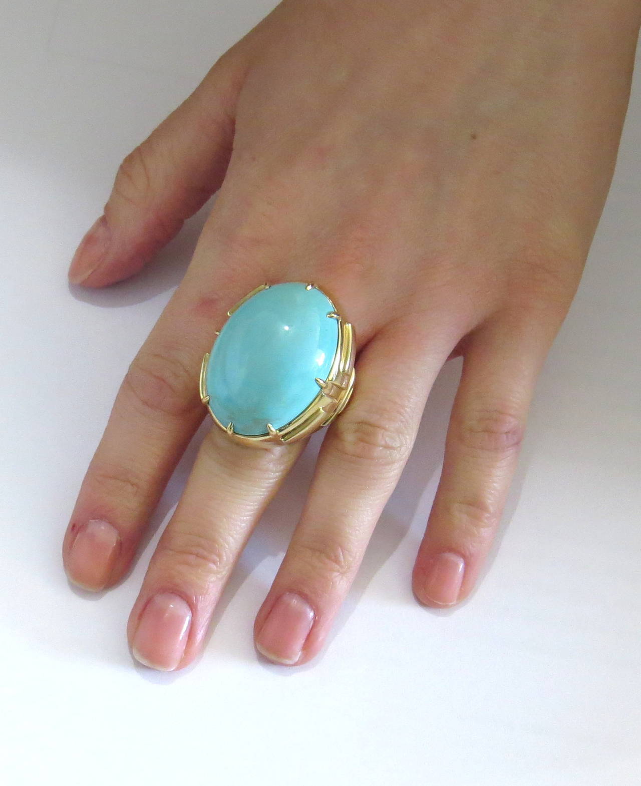 David Webb Impressive Turquoise Gold Cocktail Ring In Excellent Condition In Lambertville, NJ